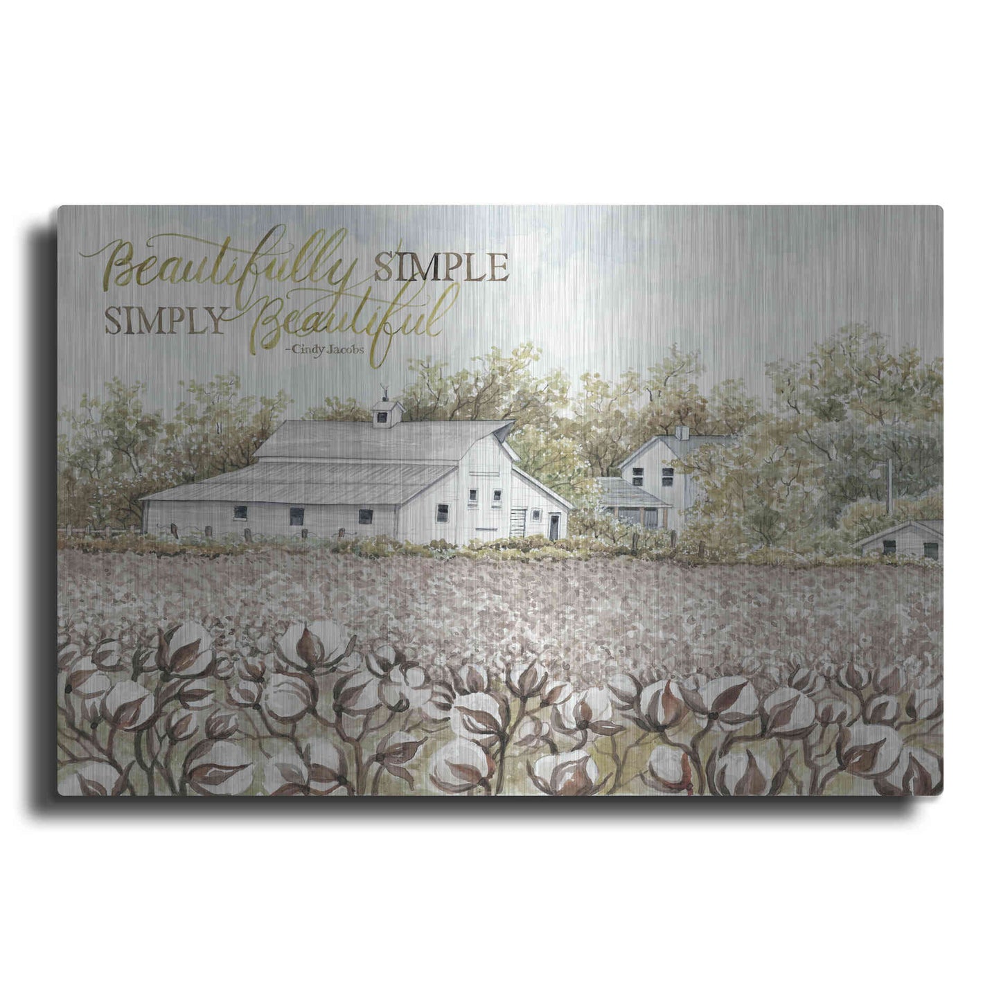 Luxe Metal Art 'Beautifully Simple Cotton Farm' by Cindy Jacobs, Metal Wall Art
