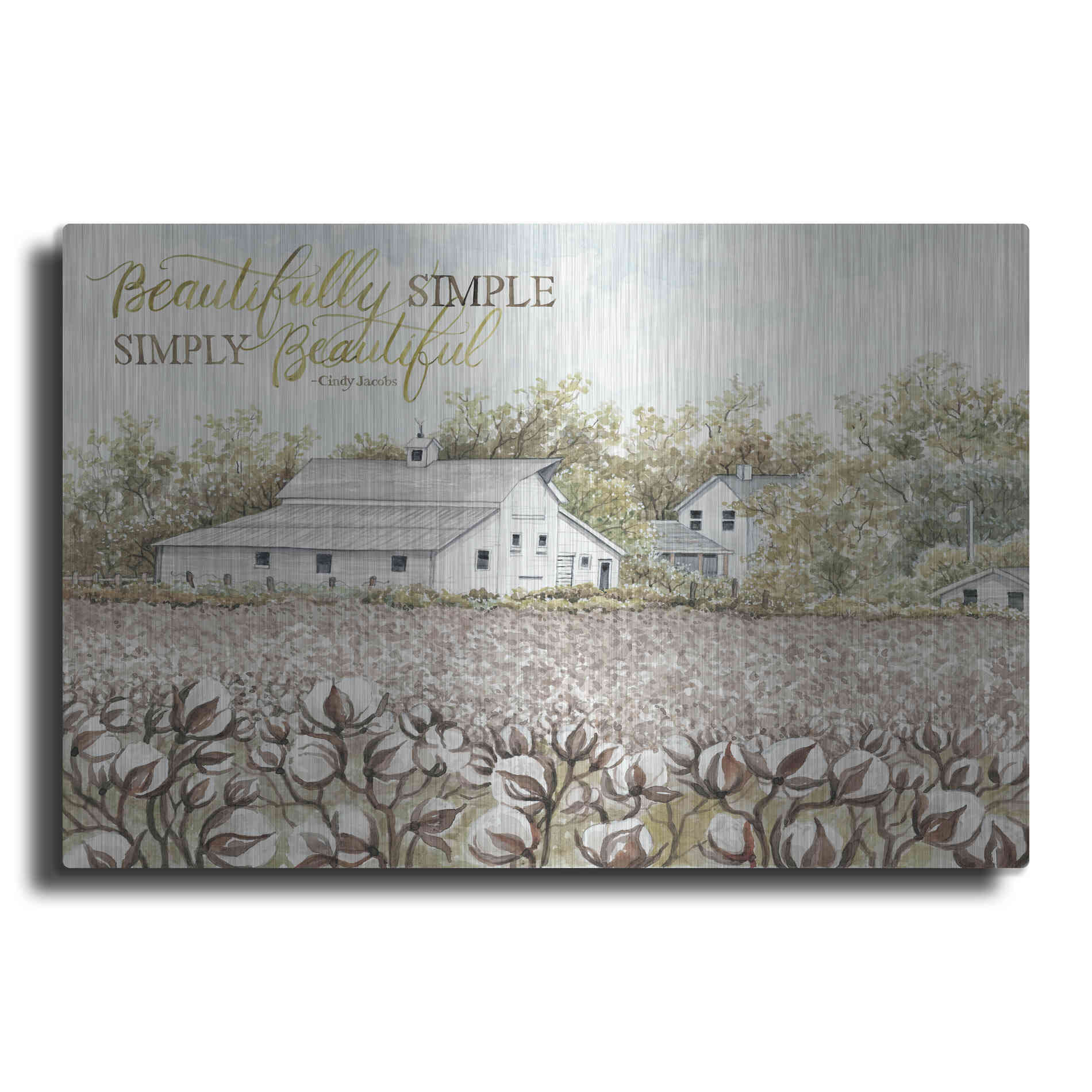 Luxe Metal Art 'Beautifully Simple Cotton Farm' by Cindy Jacobs, Metal Wall Art