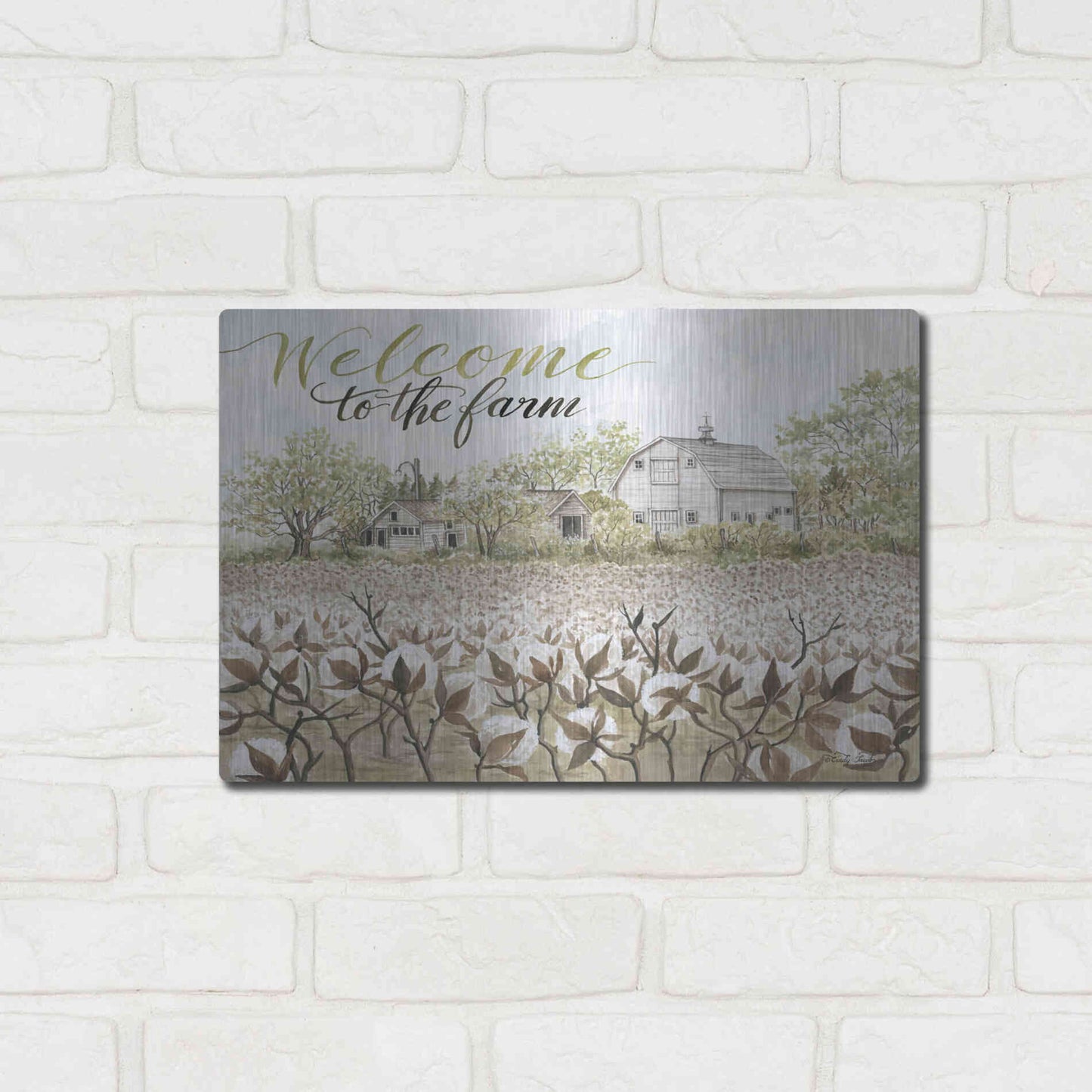 Luxe Metal Art 'Welcome to the Farm' by Cindy Jacobs, Metal Wall Art,16x12