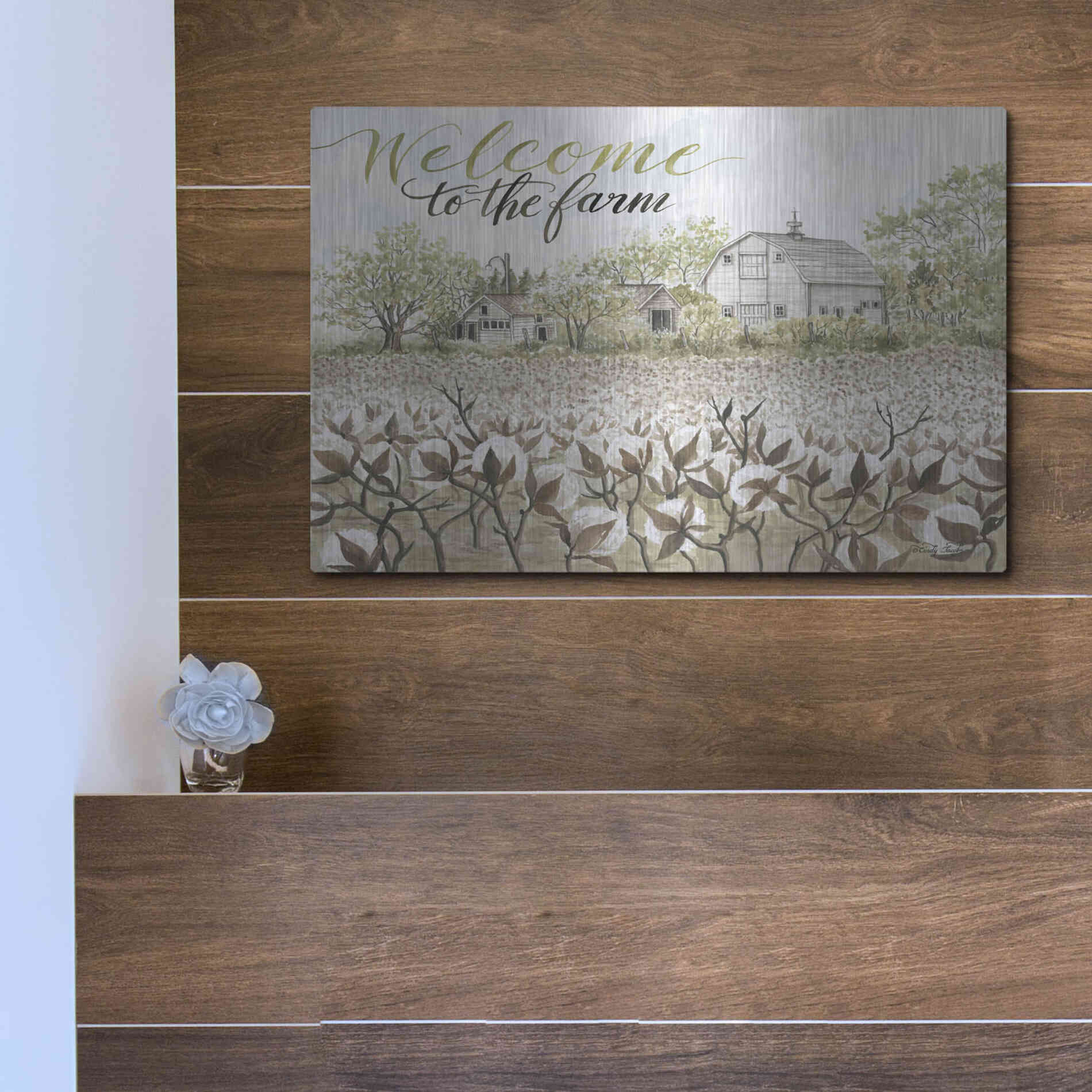 Luxe Metal Art 'Welcome to the Farm' by Cindy Jacobs, Metal Wall Art,16x12