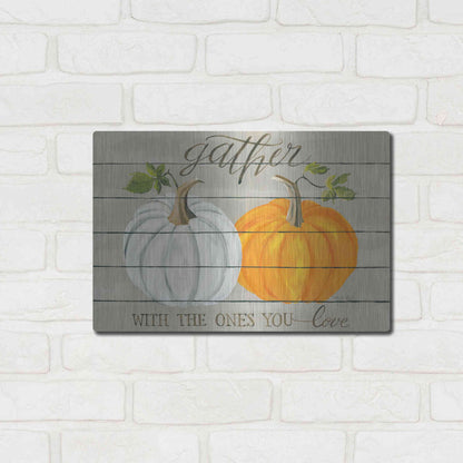 Luxe Metal Art 'Gather With The Ones You Love Pumpkins' by Cindy Jacobs, Metal Wall Art,16x12
