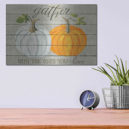 Luxe Metal Art 'Gather With The Ones You Love Pumpkins' by Cindy Jacobs, Metal Wall Art,16x12