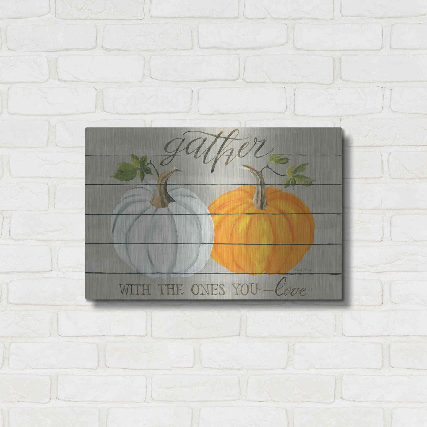 Luxe Metal Art 'Gather With The Ones You Love Pumpkins' by Cindy Jacobs, Metal Wall Art,24x16