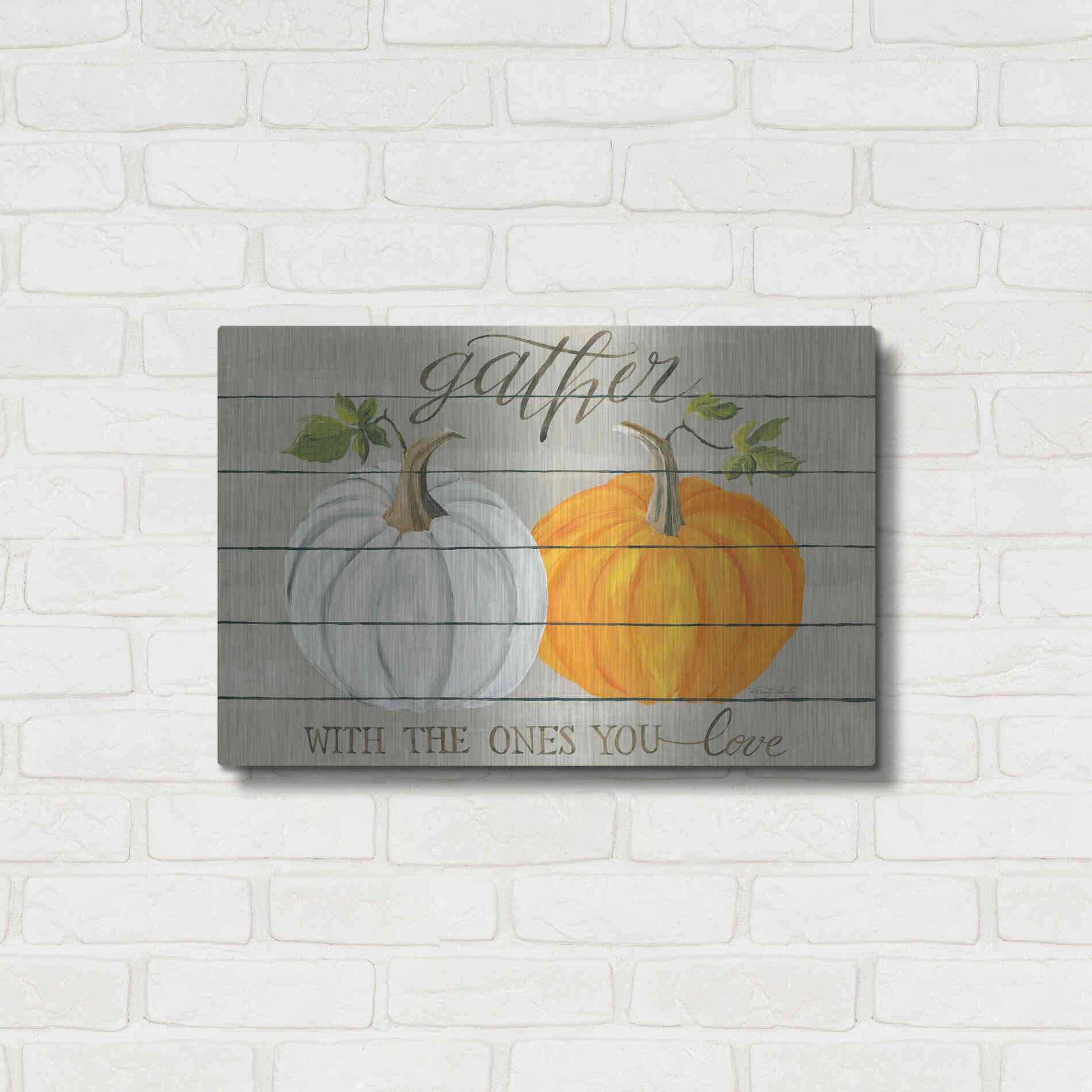 Luxe Metal Art 'Gather With The Ones You Love Pumpkins' by Cindy Jacobs, Metal Wall Art,24x16