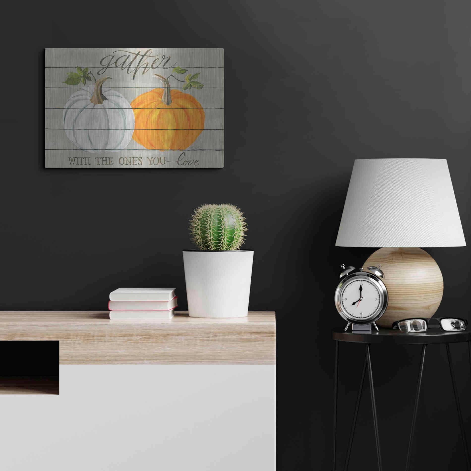Luxe Metal Art 'Gather With The Ones You Love Pumpkins' by Cindy Jacobs, Metal Wall Art,24x16