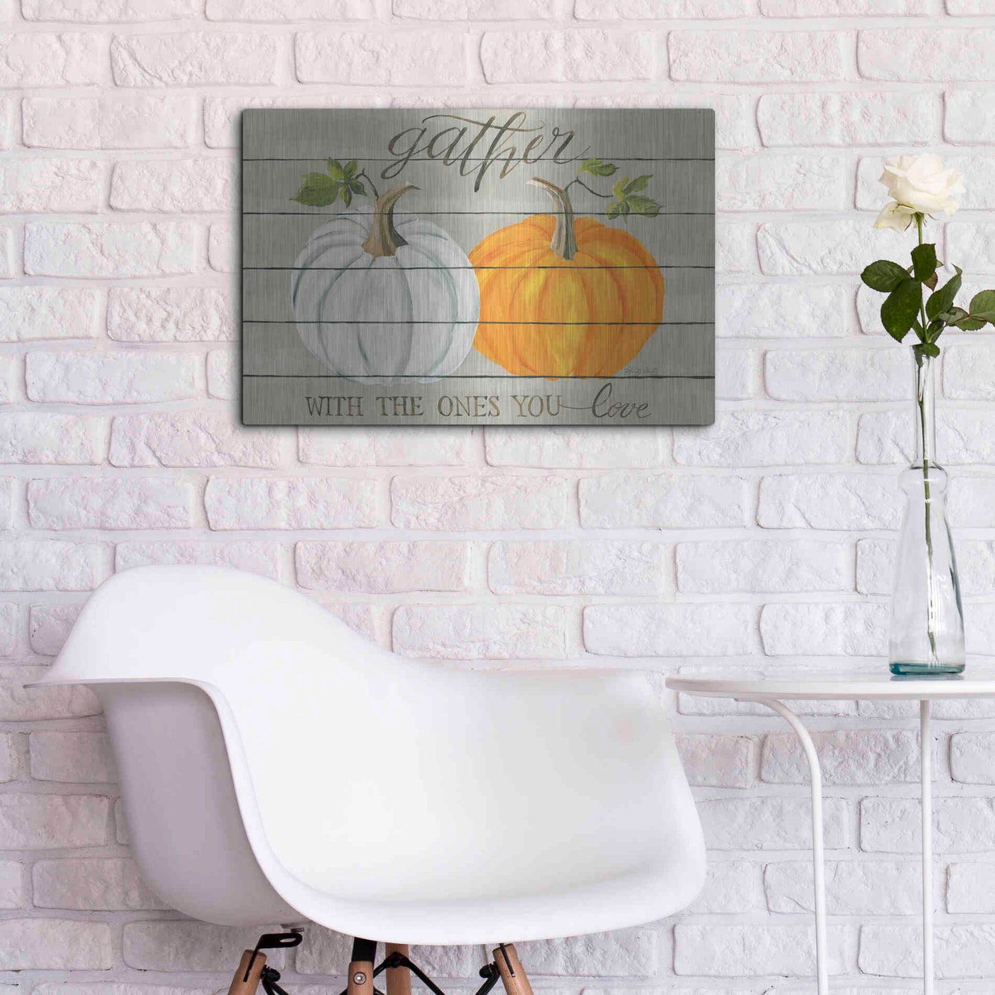 Luxe Metal Art 'Gather With The Ones You Love Pumpkins' by Cindy Jacobs, Metal Wall Art,24x16