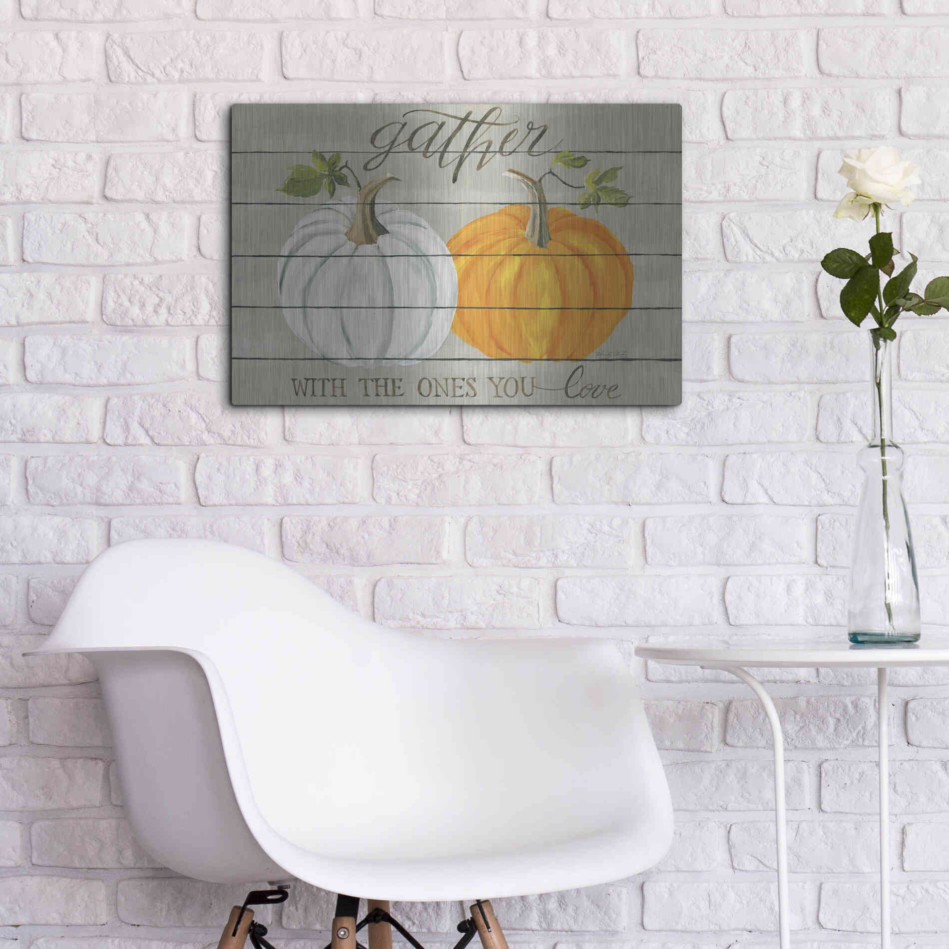 Luxe Metal Art 'Gather With The Ones You Love Pumpkins' by Cindy Jacobs, Metal Wall Art,24x16