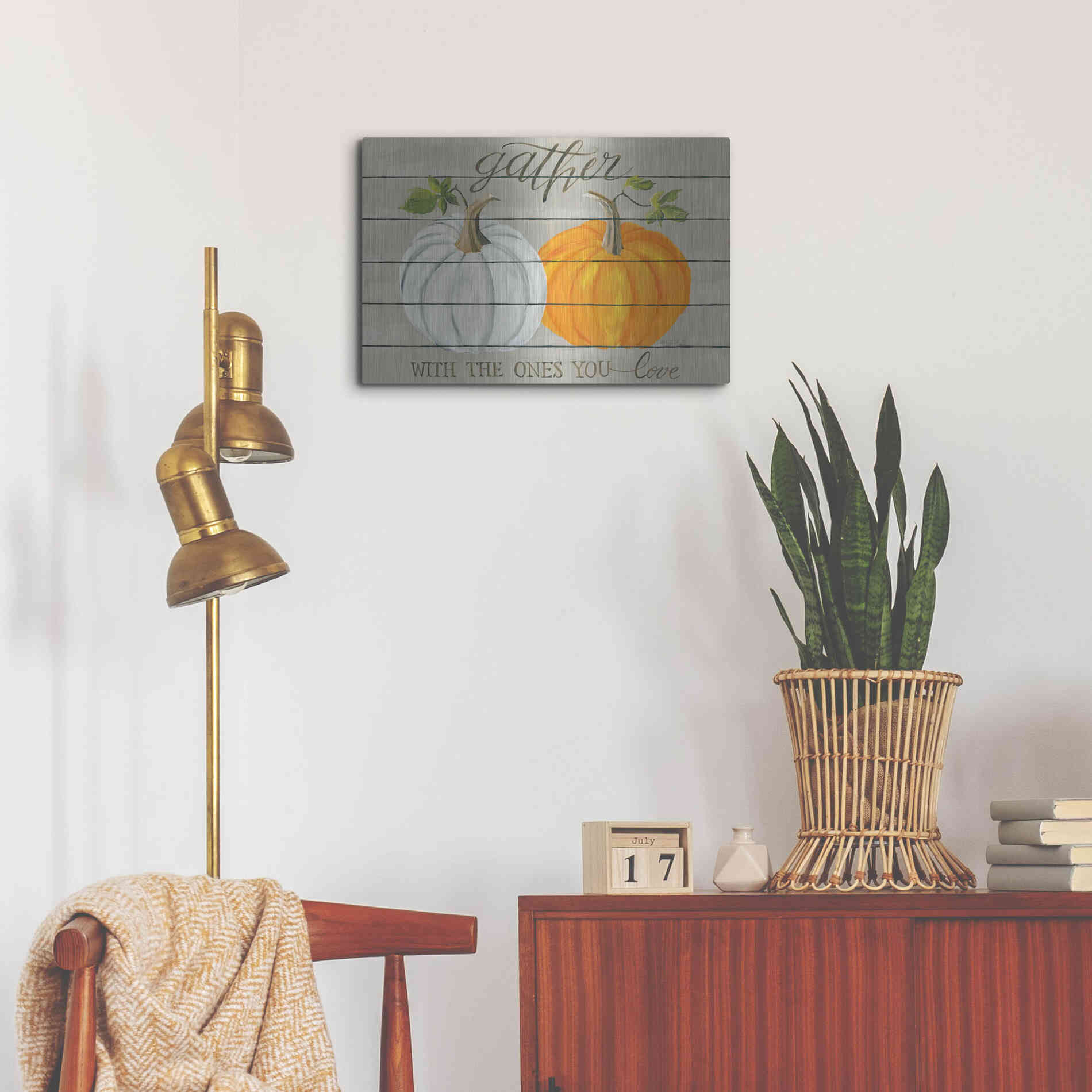 Luxe Metal Art 'Gather With The Ones You Love Pumpkins' by Cindy Jacobs, Metal Wall Art,24x16