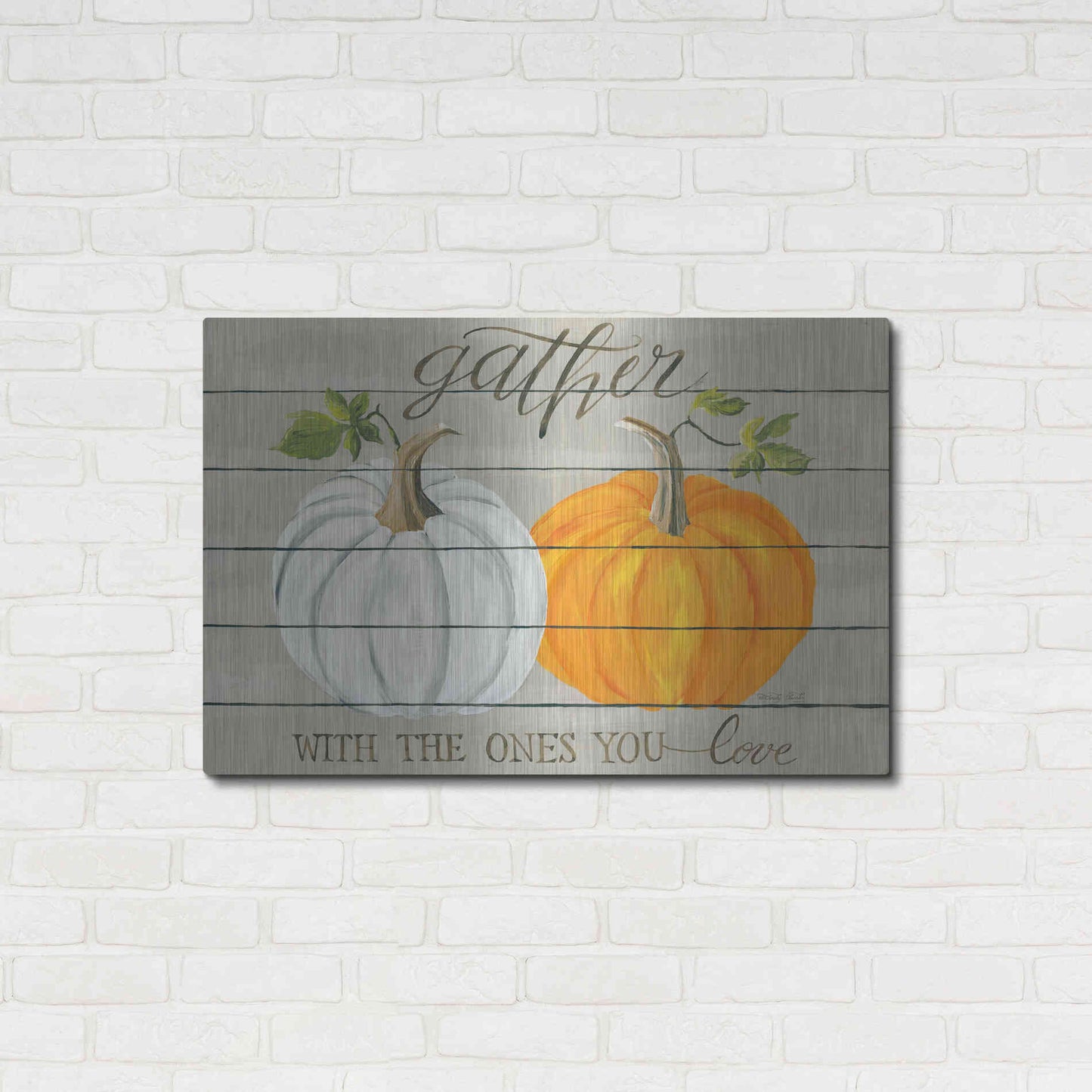 Luxe Metal Art 'Gather With The Ones You Love Pumpkins' by Cindy Jacobs, Metal Wall Art,36x24