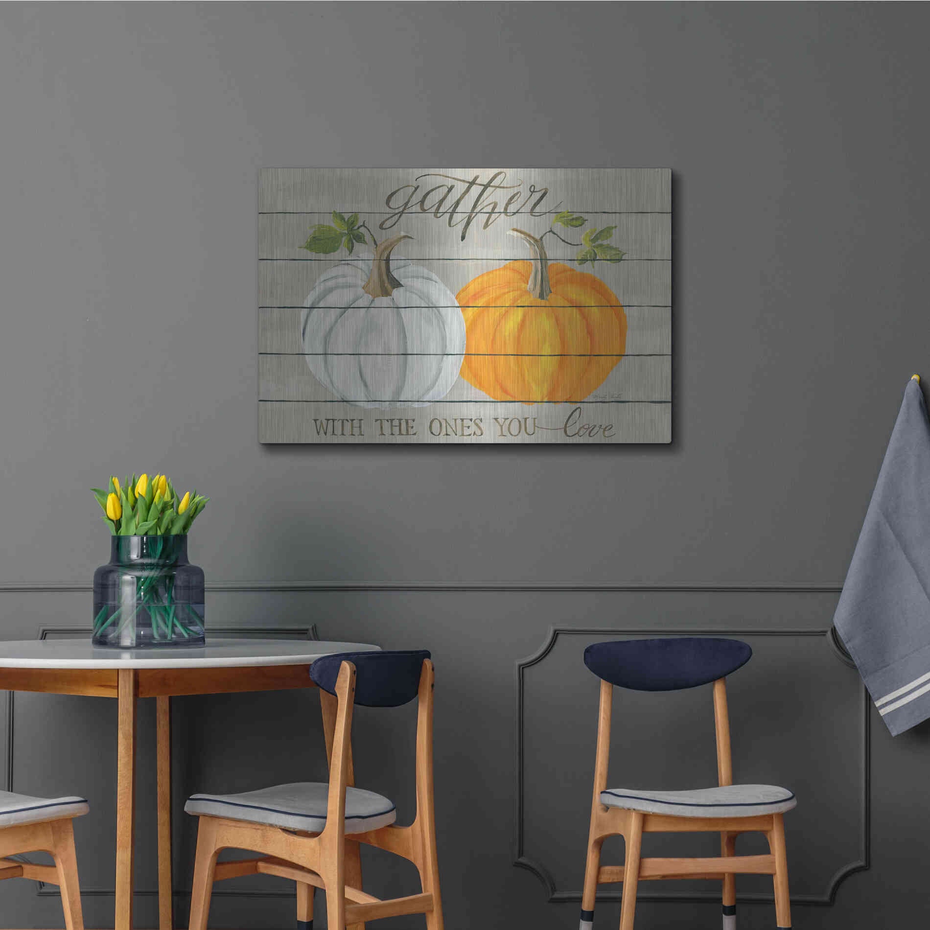 Luxe Metal Art 'Gather With The Ones You Love Pumpkins' by Cindy Jacobs, Metal Wall Art,36x24