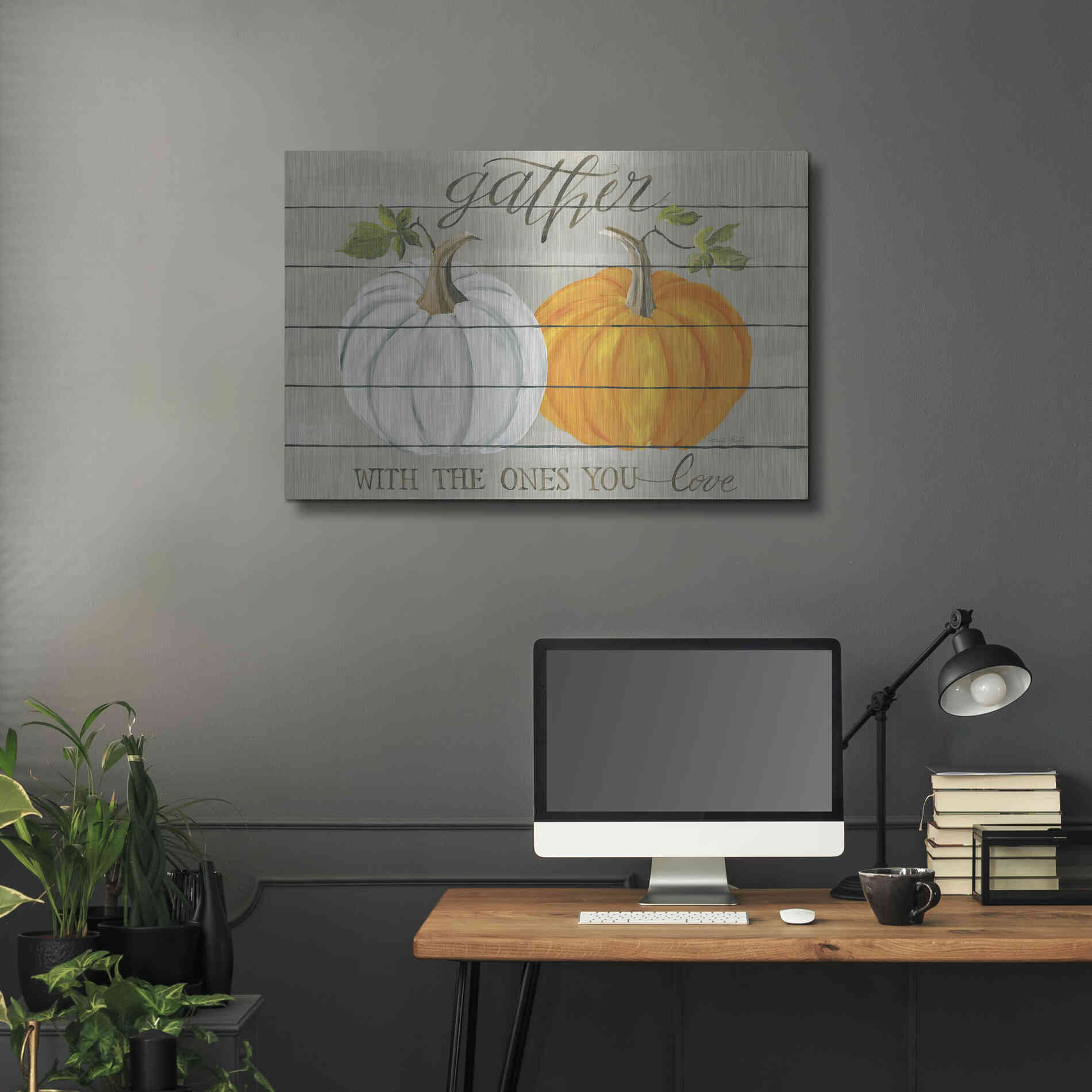 Luxe Metal Art 'Gather With The Ones You Love Pumpkins' by Cindy Jacobs, Metal Wall Art,36x24