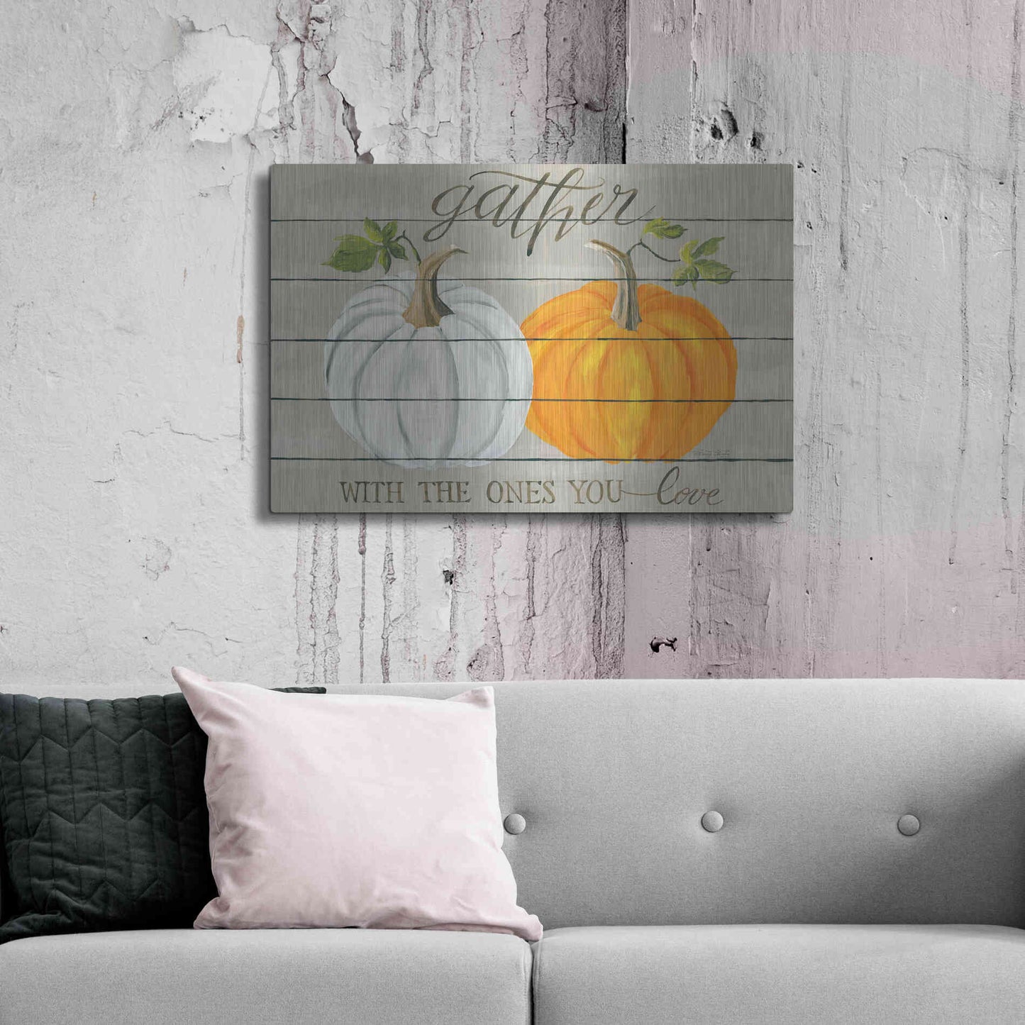 Luxe Metal Art 'Gather With The Ones You Love Pumpkins' by Cindy Jacobs, Metal Wall Art,36x24
