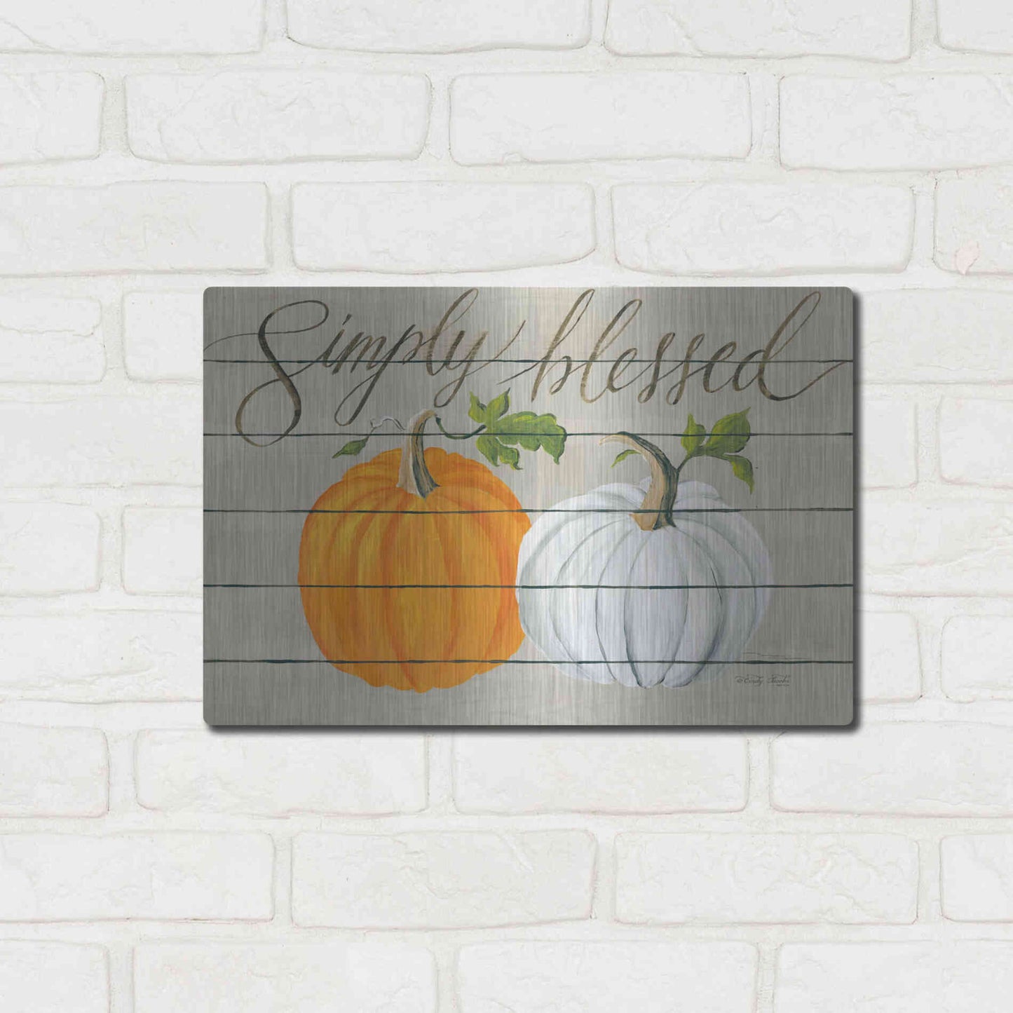 Luxe Metal Art 'Simply Blessed Pumpkins' by Cindy Jacobs, Metal Wall Art,16x12