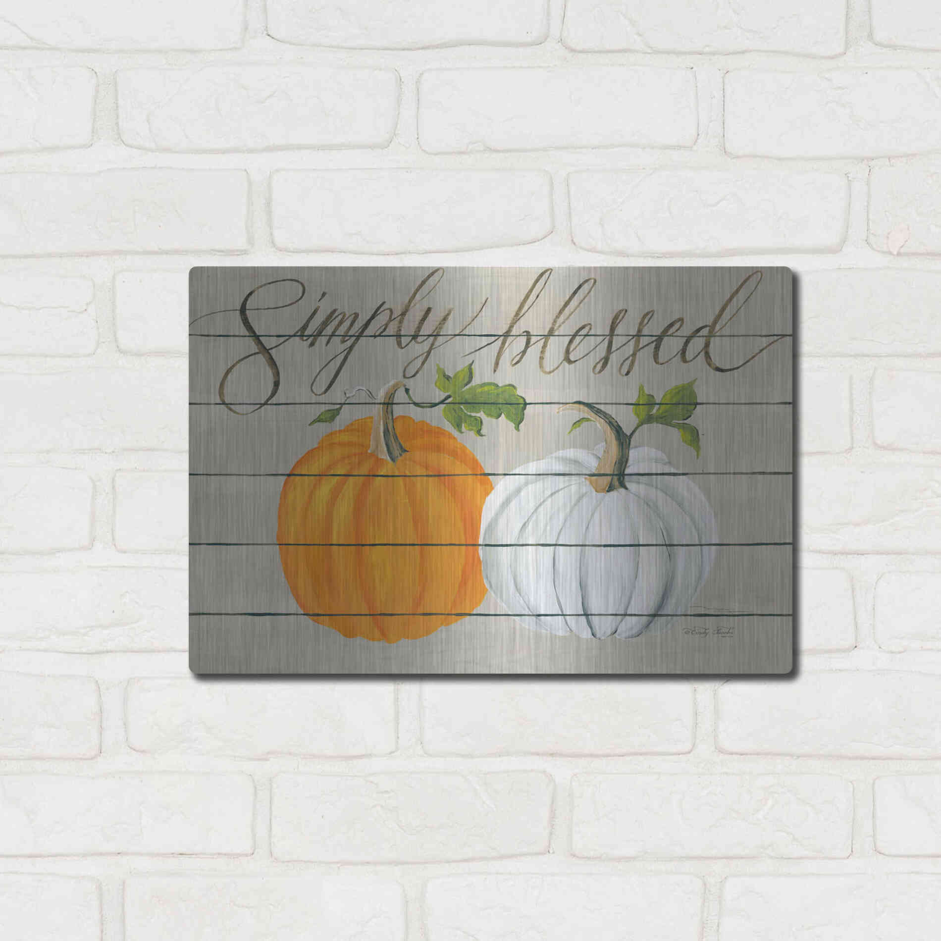 Luxe Metal Art 'Simply Blessed Pumpkins' by Cindy Jacobs, Metal Wall Art,16x12