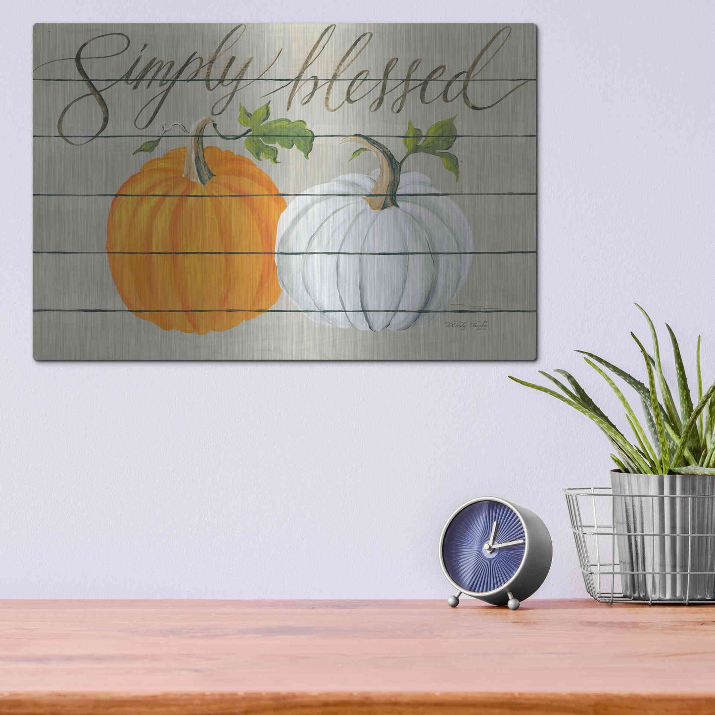 Luxe Metal Art 'Simply Blessed Pumpkins' by Cindy Jacobs, Metal Wall Art,16x12