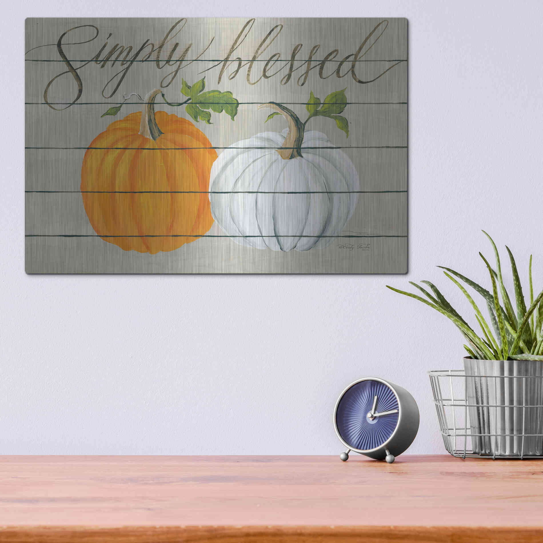 Luxe Metal Art 'Simply Blessed Pumpkins' by Cindy Jacobs, Metal Wall Art,16x12