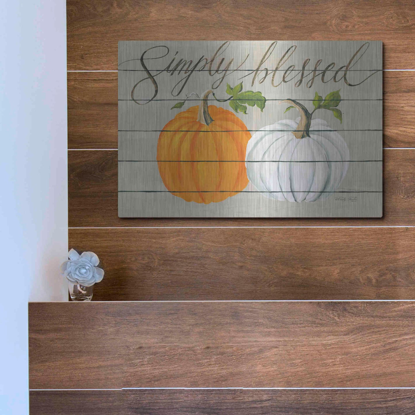 Luxe Metal Art 'Simply Blessed Pumpkins' by Cindy Jacobs, Metal Wall Art,16x12