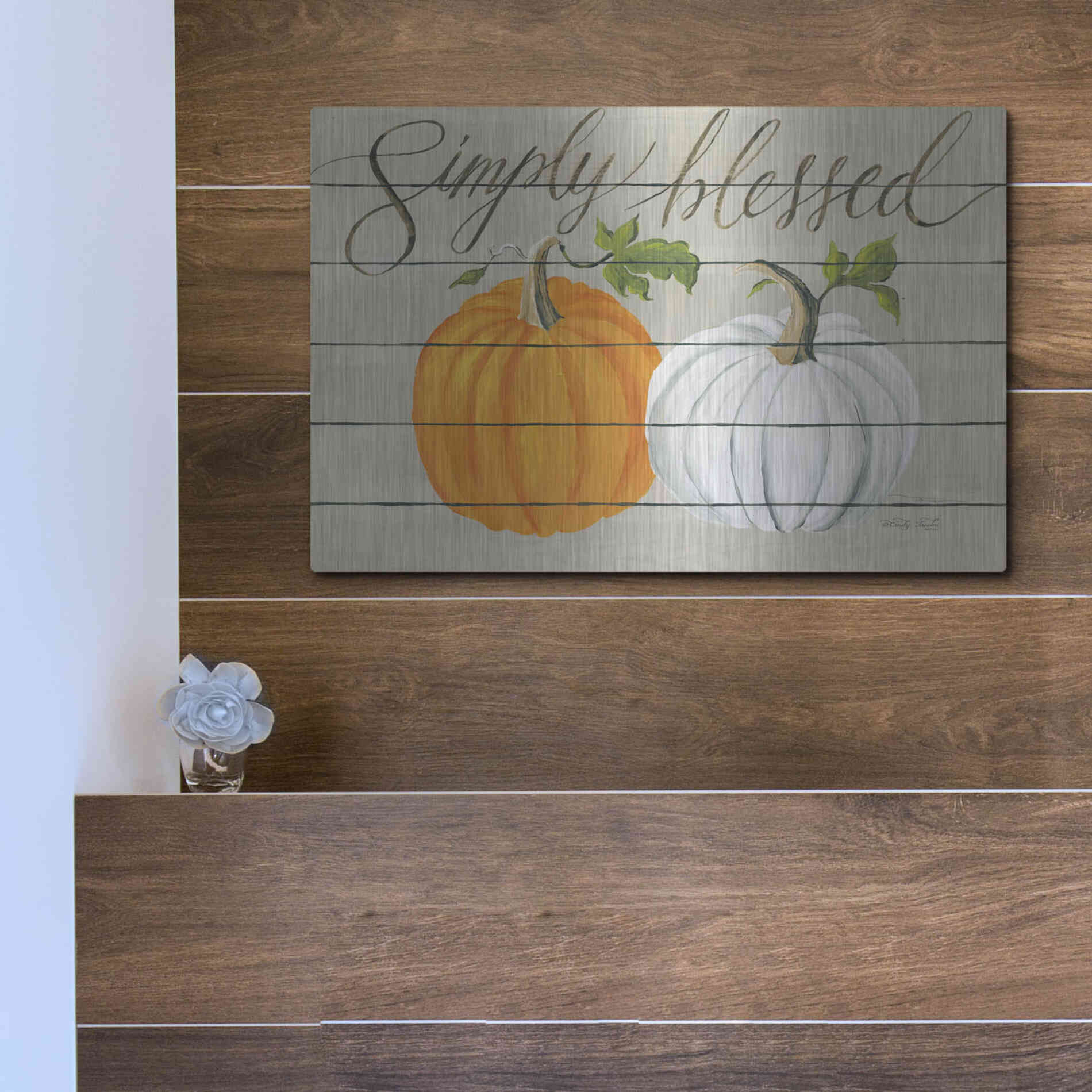 Luxe Metal Art 'Simply Blessed Pumpkins' by Cindy Jacobs, Metal Wall Art,16x12