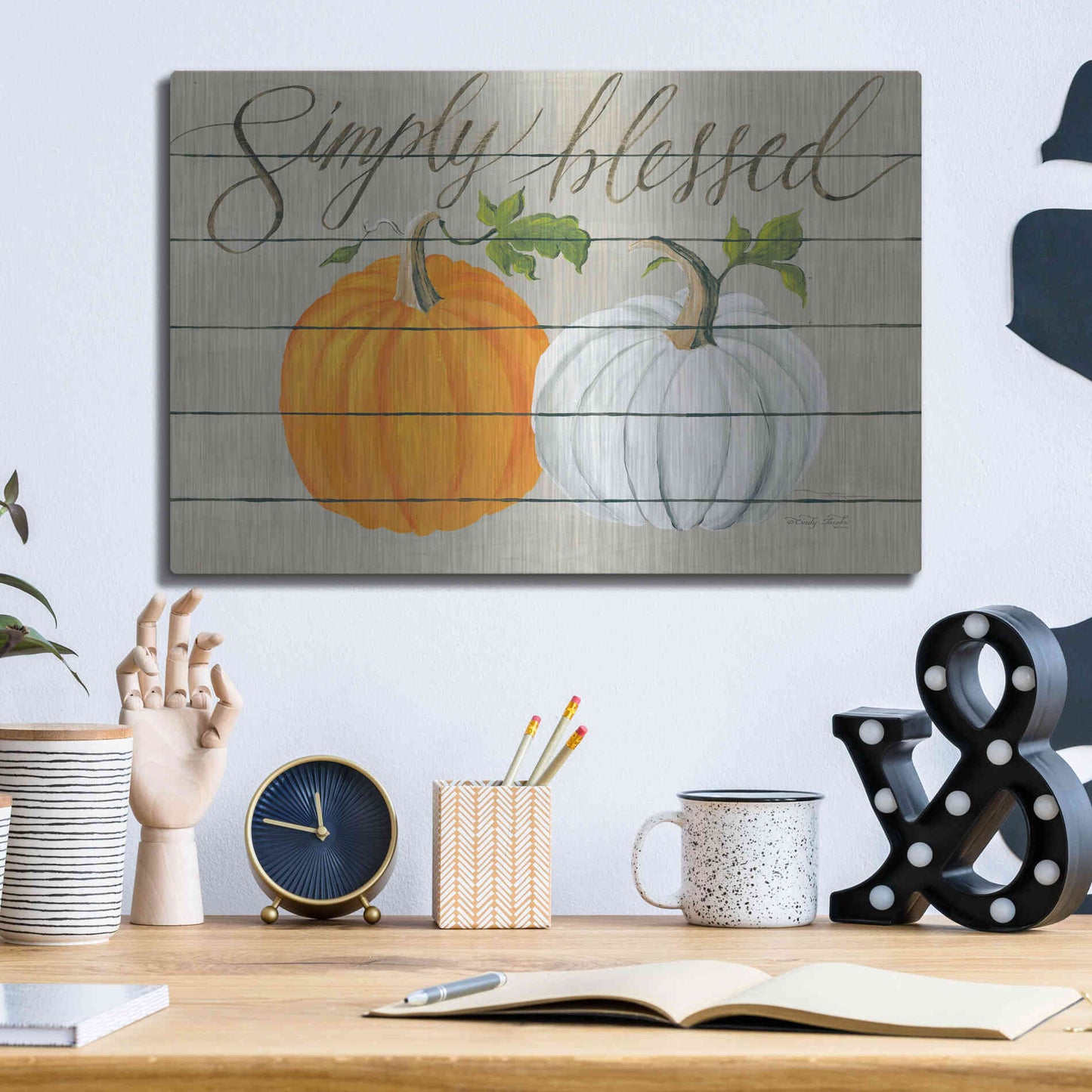 Luxe Metal Art 'Simply Blessed Pumpkins' by Cindy Jacobs, Metal Wall Art,16x12