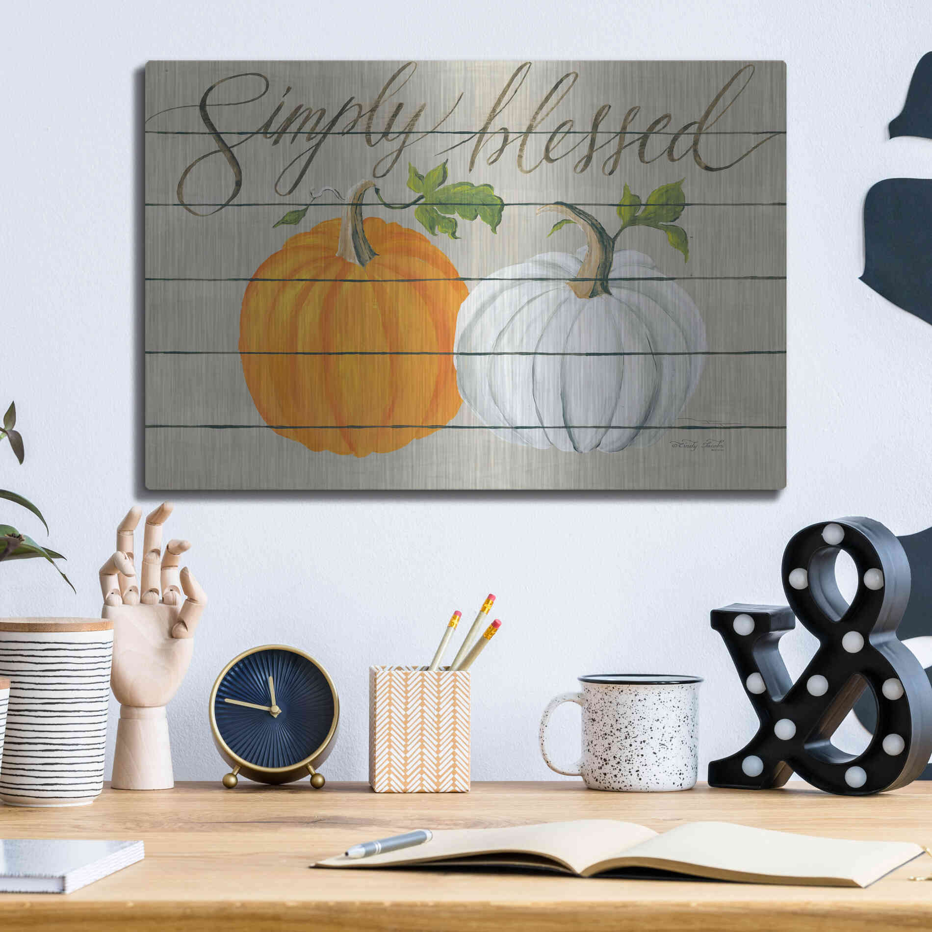 Luxe Metal Art 'Simply Blessed Pumpkins' by Cindy Jacobs, Metal Wall Art,16x12