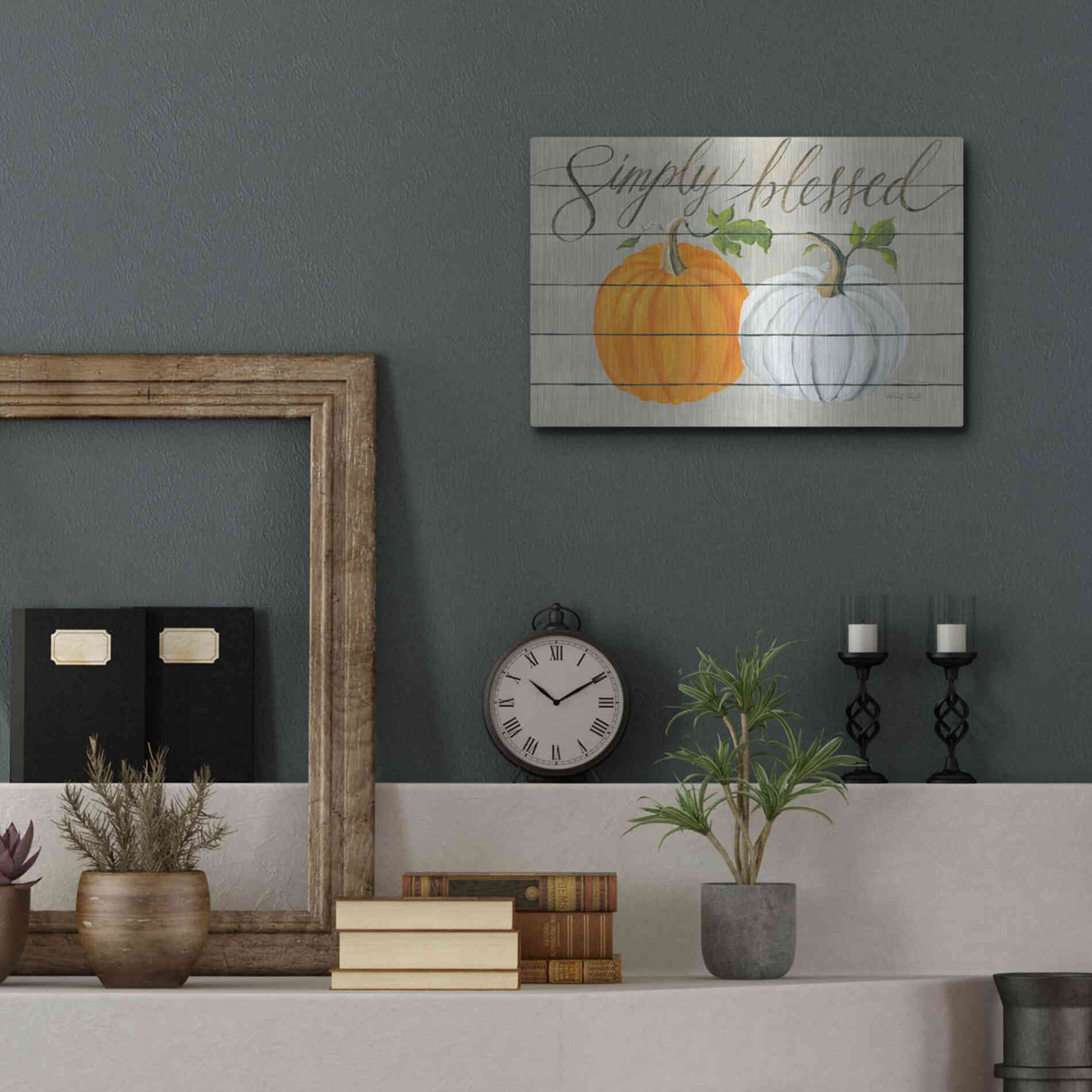 Luxe Metal Art 'Simply Blessed Pumpkins' by Cindy Jacobs, Metal Wall Art,16x12