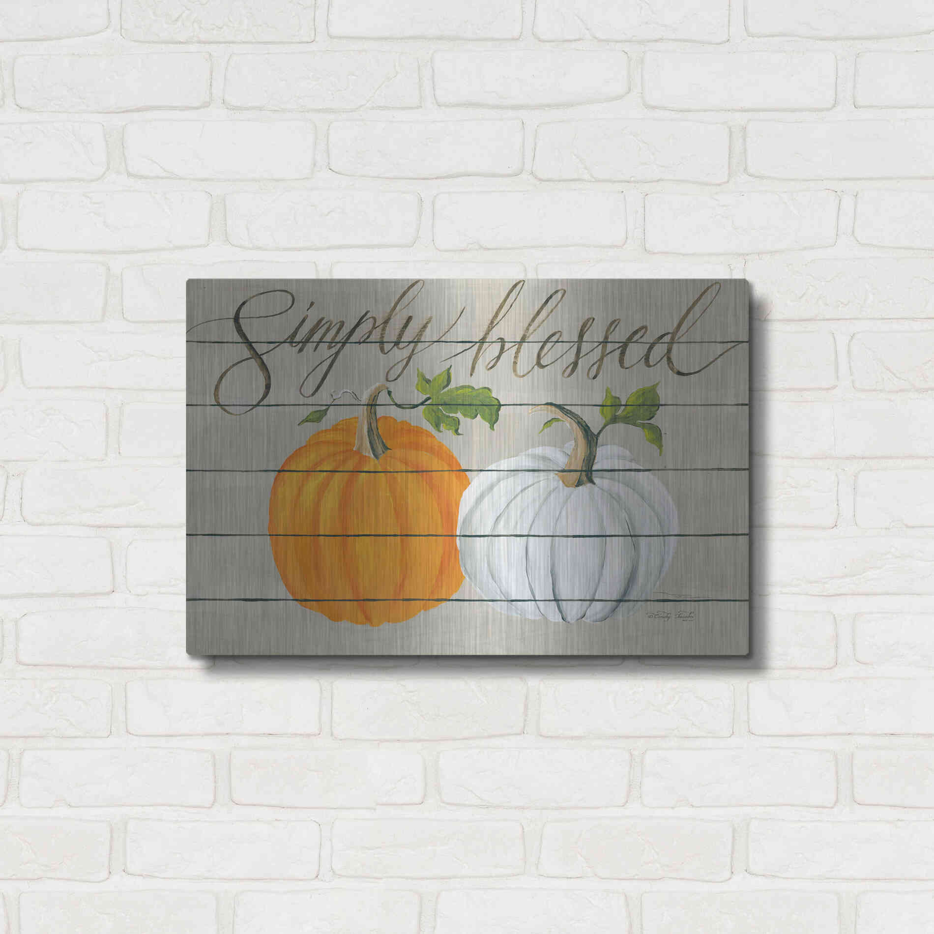 Luxe Metal Art 'Simply Blessed Pumpkins' by Cindy Jacobs, Metal Wall Art,24x16