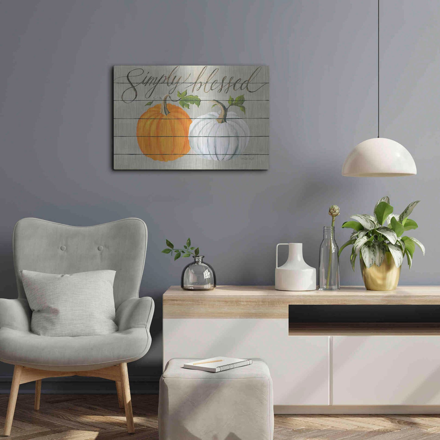 Luxe Metal Art 'Simply Blessed Pumpkins' by Cindy Jacobs, Metal Wall Art,24x16