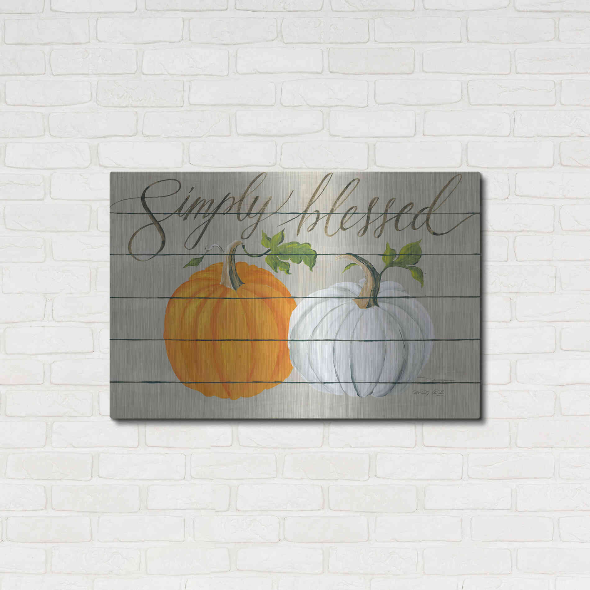 Luxe Metal Art 'Simply Blessed Pumpkins' by Cindy Jacobs, Metal Wall Art,36x24