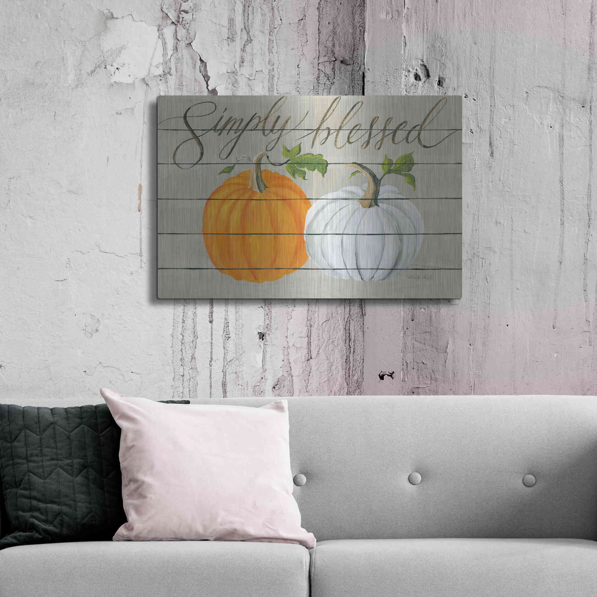 Luxe Metal Art 'Simply Blessed Pumpkins' by Cindy Jacobs, Metal Wall Art,36x24