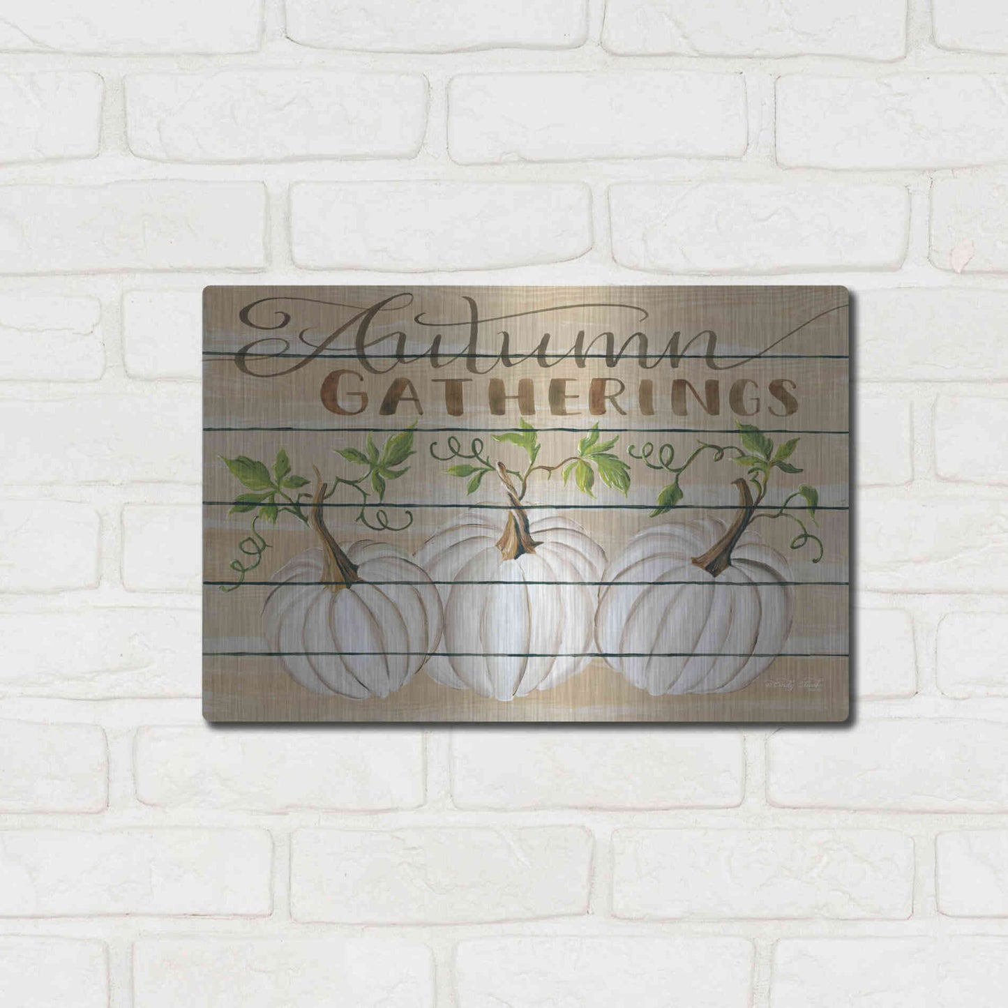 Luxe Metal Art 'Autumn Gatherings' by Cindy Jacobs, Metal Wall Art,16x12