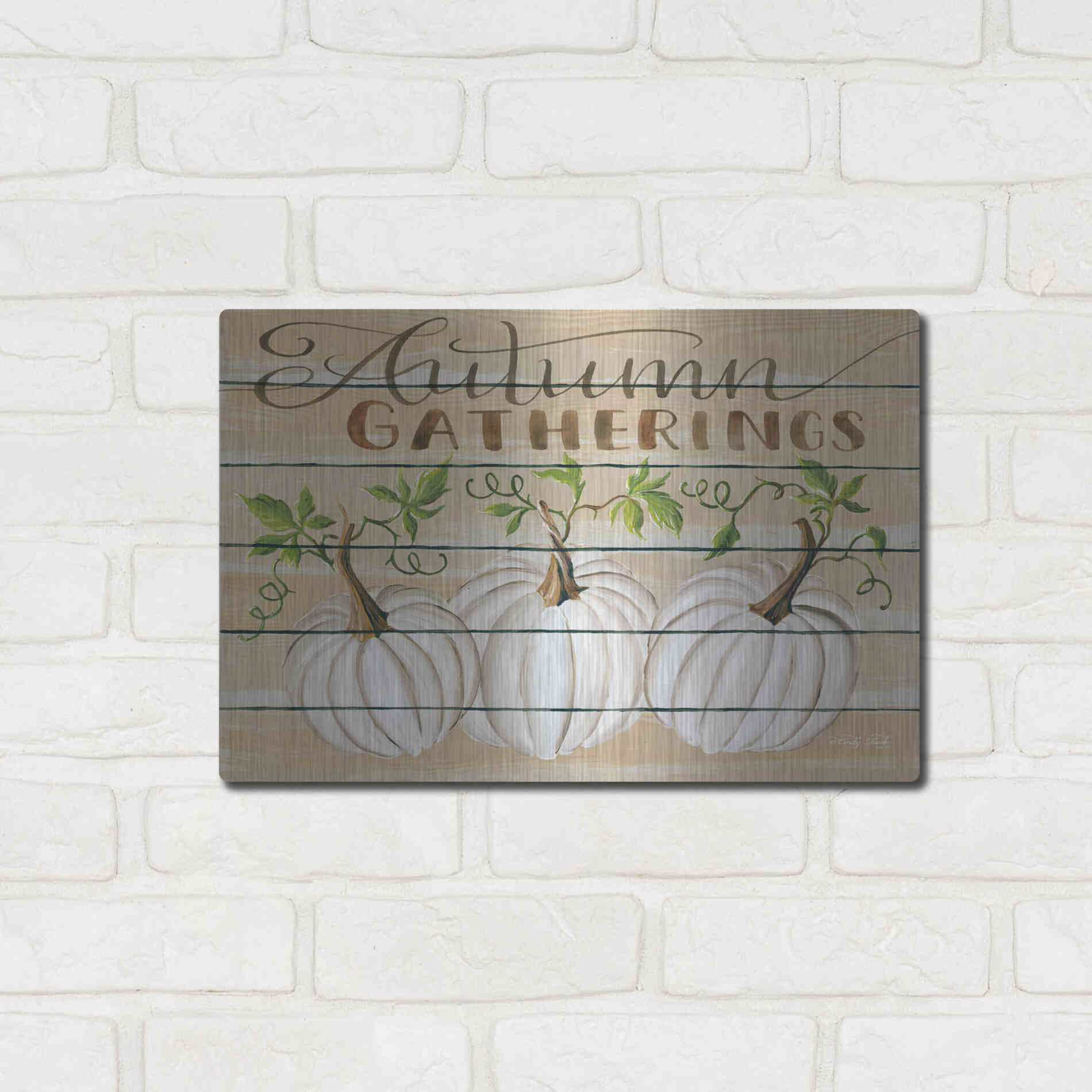 Luxe Metal Art 'Autumn Gatherings' by Cindy Jacobs, Metal Wall Art,16x12