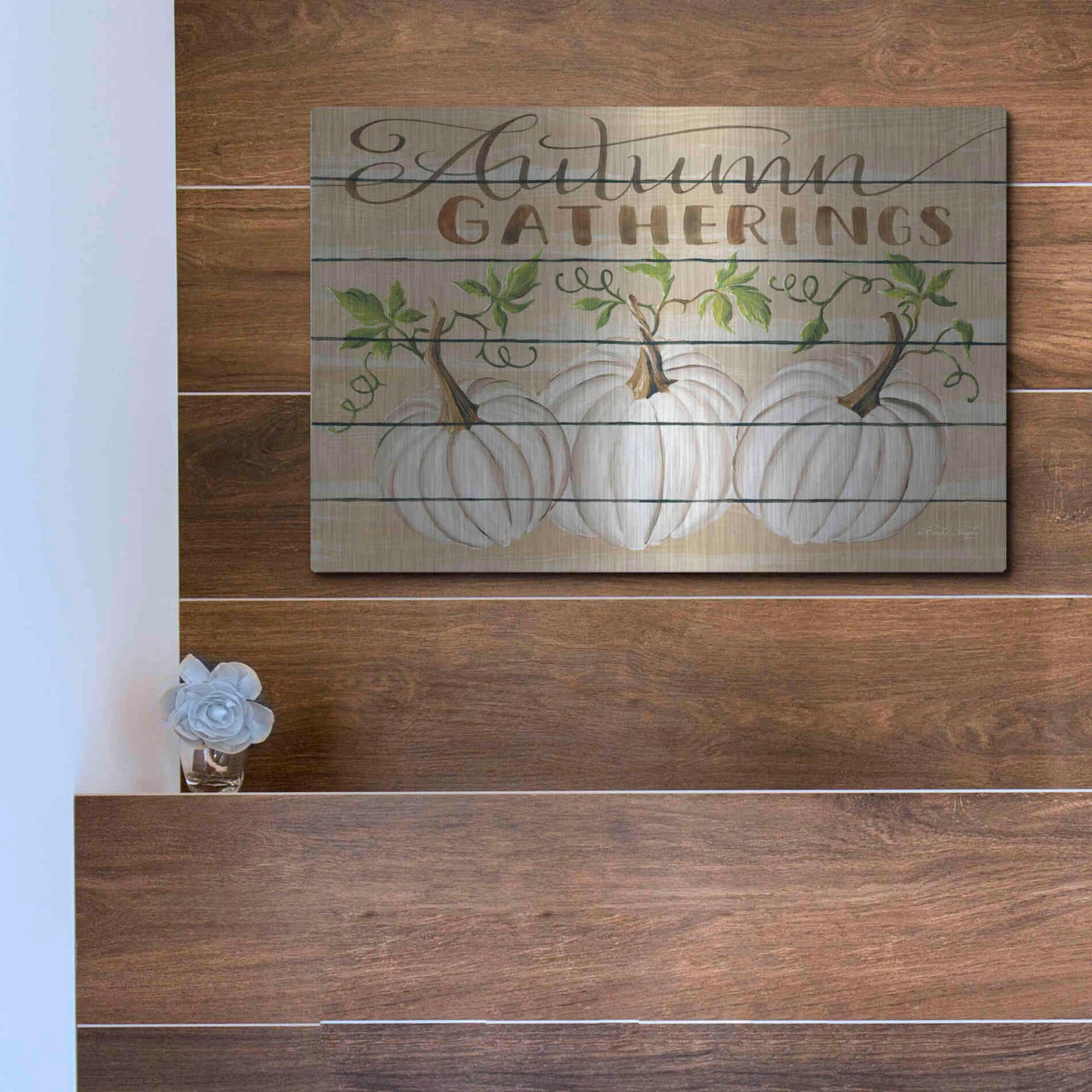 Luxe Metal Art 'Autumn Gatherings' by Cindy Jacobs, Metal Wall Art,16x12