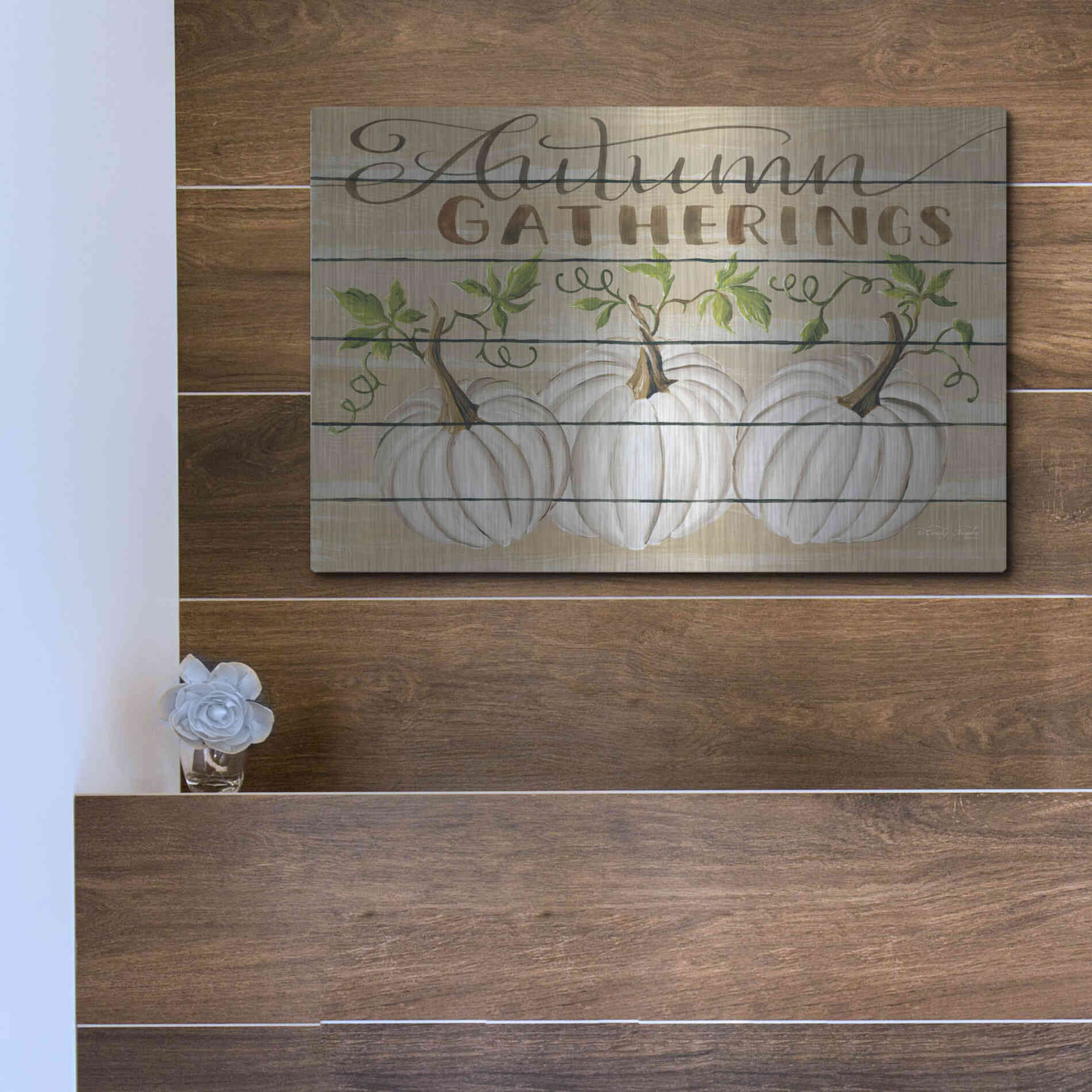 Luxe Metal Art 'Autumn Gatherings' by Cindy Jacobs, Metal Wall Art,16x12