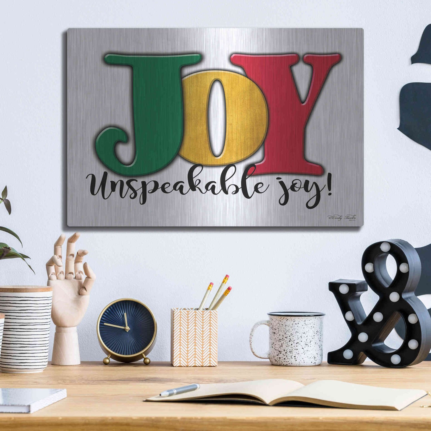 Luxe Metal Art 'Joy - Unspeakable Joy!' by Cindy Jacobs, Metal Wall Art,16x12