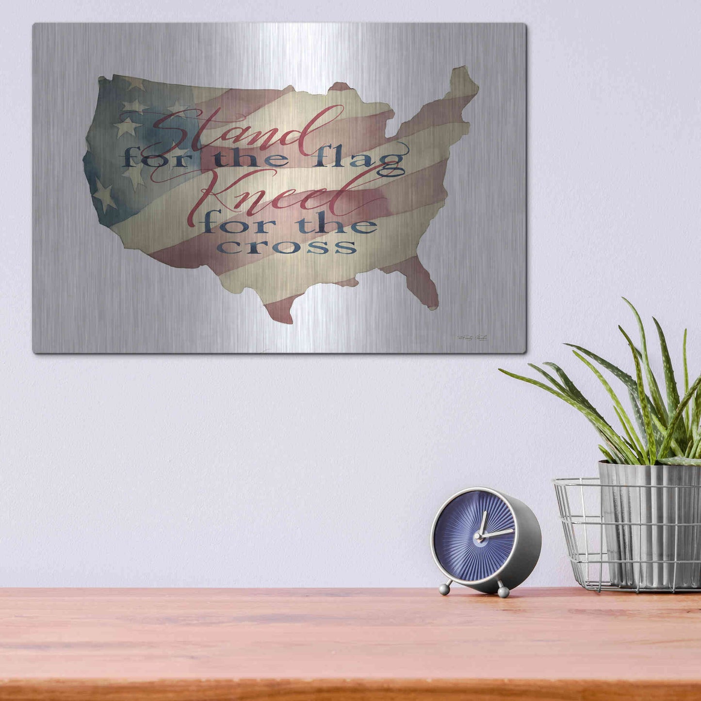 Luxe Metal Art 'USA Stand for the Flag' by Cindy Jacobs, Metal Wall Art,16x12