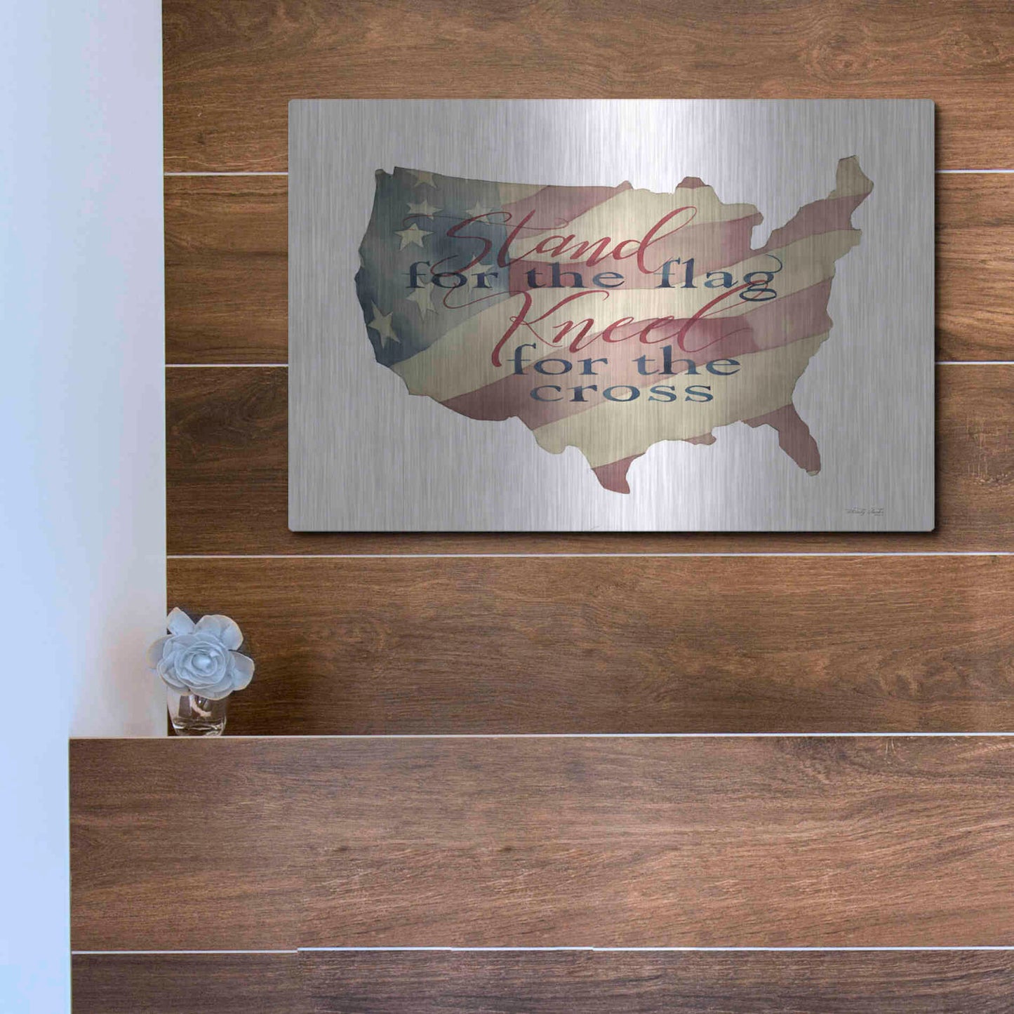 Luxe Metal Art 'USA Stand for the Flag' by Cindy Jacobs, Metal Wall Art,16x12