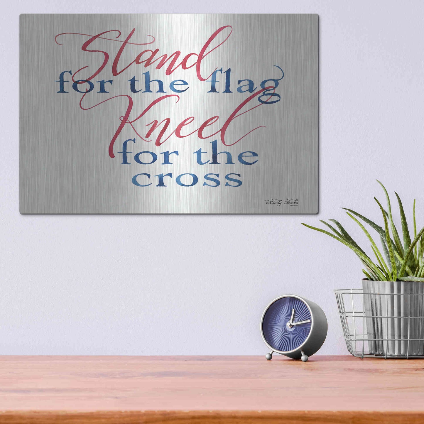 Luxe Metal Art 'Stand for the Flag' by Cindy Jacobs, Metal Wall Art,16x12