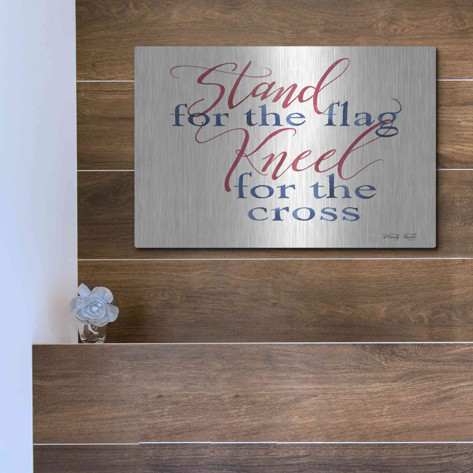 Luxe Metal Art 'Stand for the Flag' by Cindy Jacobs, Metal Wall Art,16x12