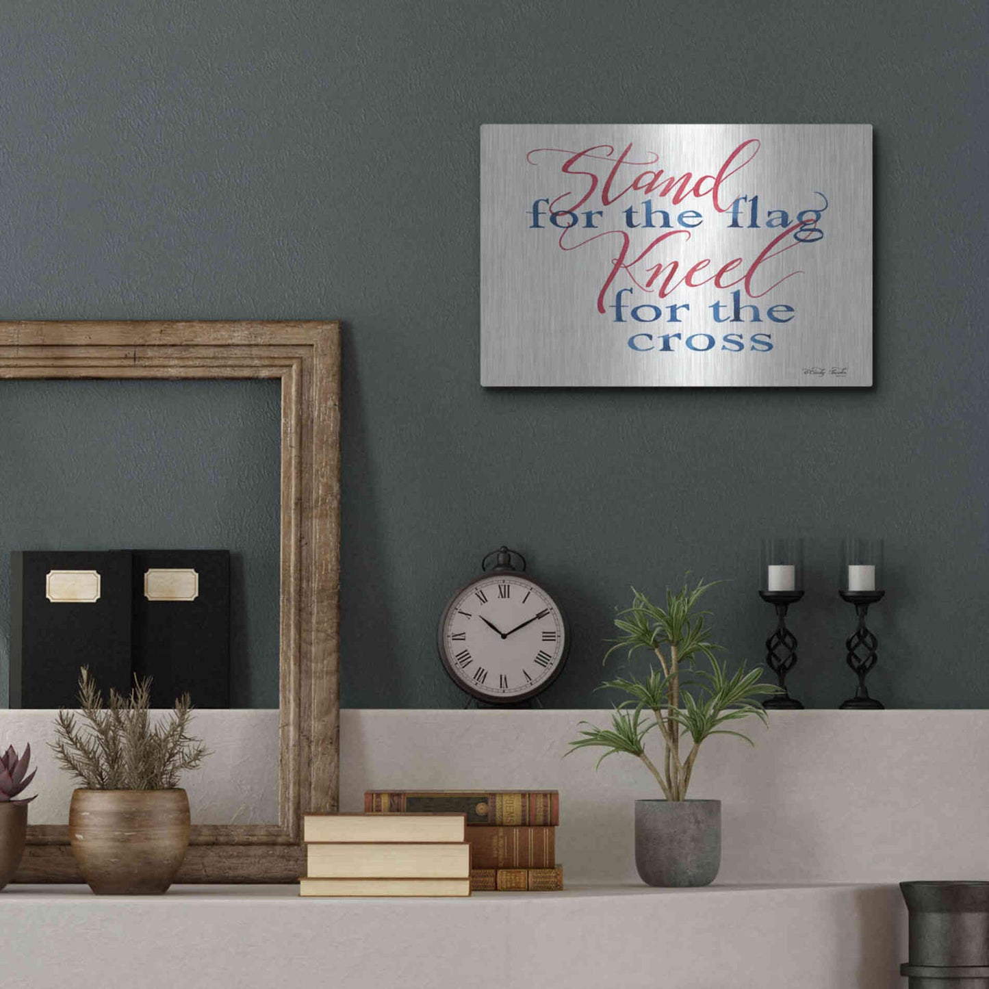 Luxe Metal Art 'Stand for the Flag' by Cindy Jacobs, Metal Wall Art,16x12