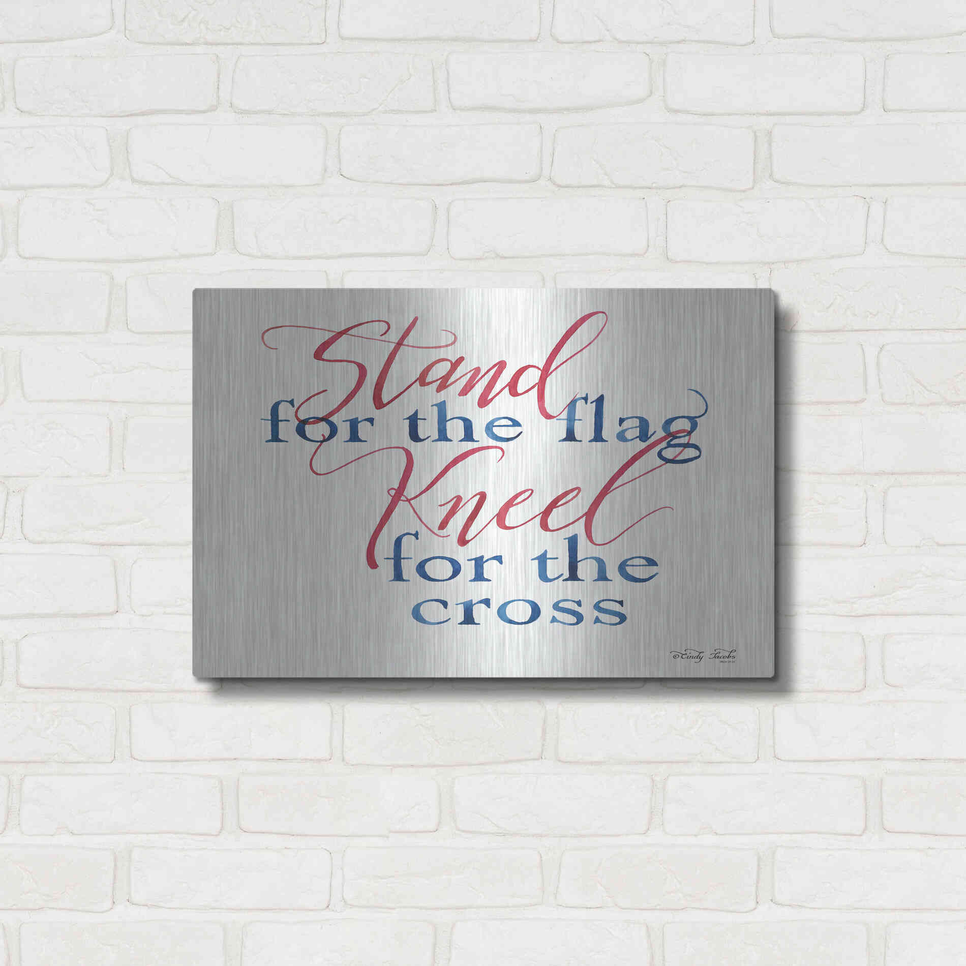 Luxe Metal Art 'Stand for the Flag' by Cindy Jacobs, Metal Wall Art,24x16