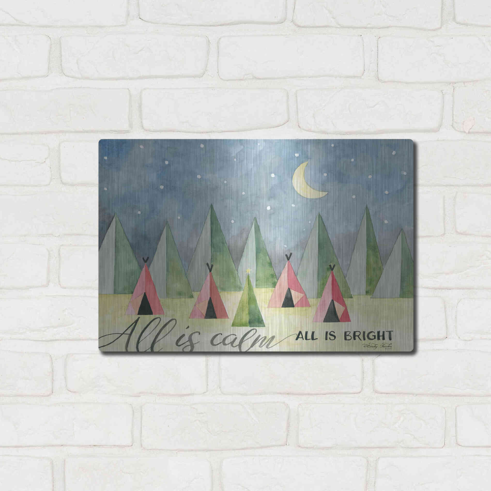 Luxe Metal Art 'All is Calm' by Cindy Jacobs, Metal Wall Art,16x12