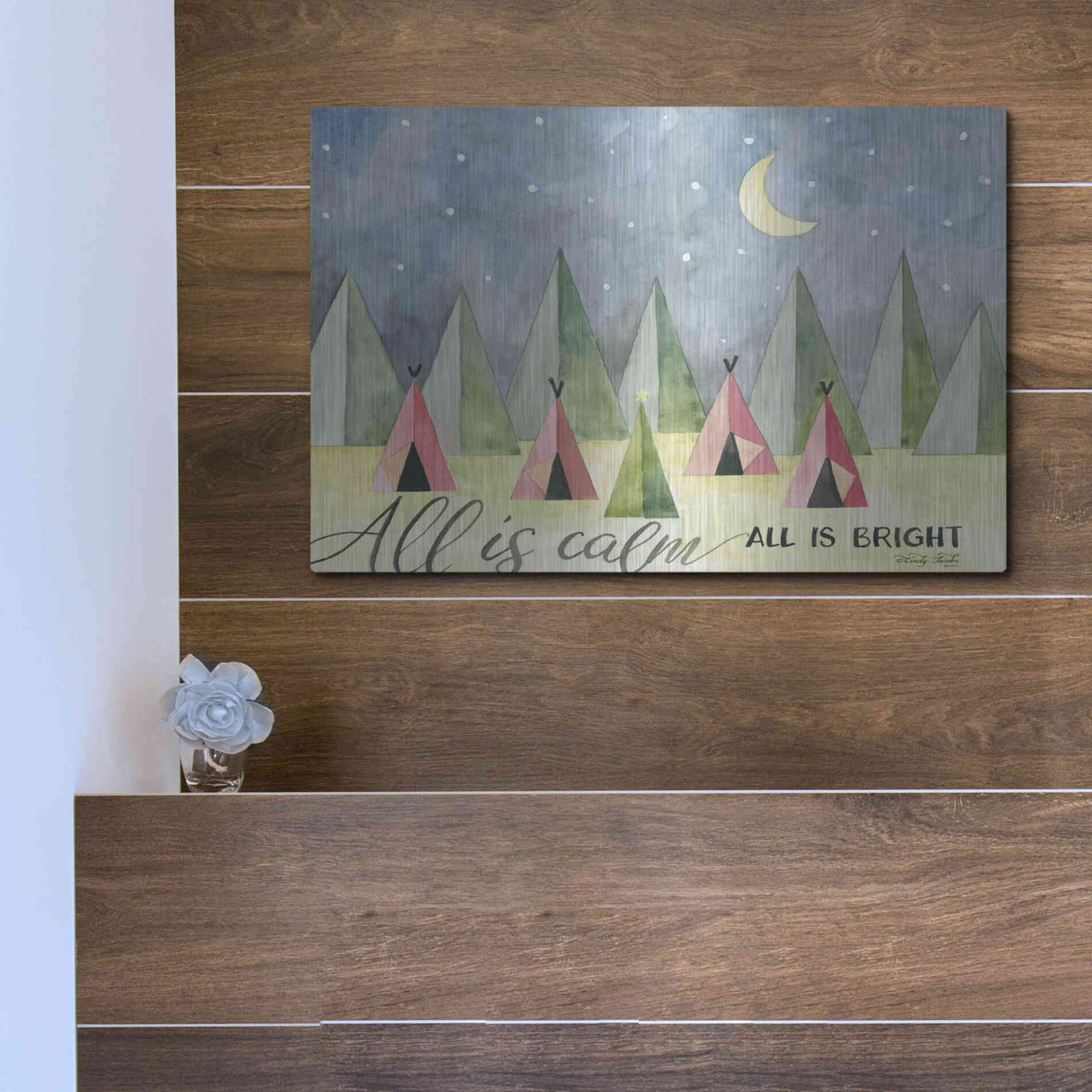 Luxe Metal Art 'All is Calm' by Cindy Jacobs, Metal Wall Art,16x12