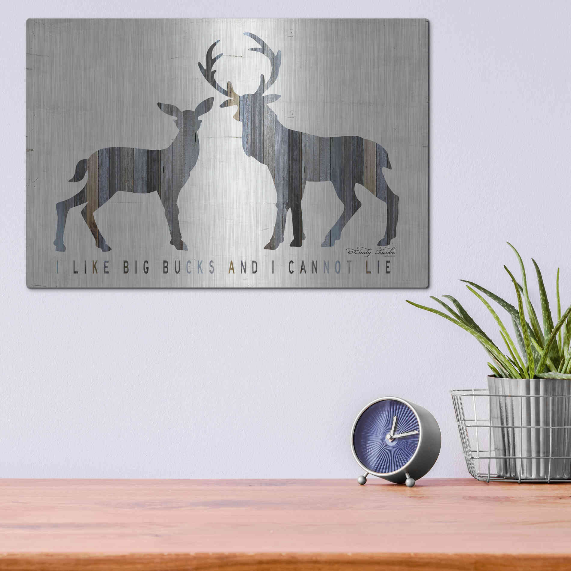 Luxe Metal Art 'I Like Big Bucks' by Cindy Jacobs, Metal Wall Art,16x12