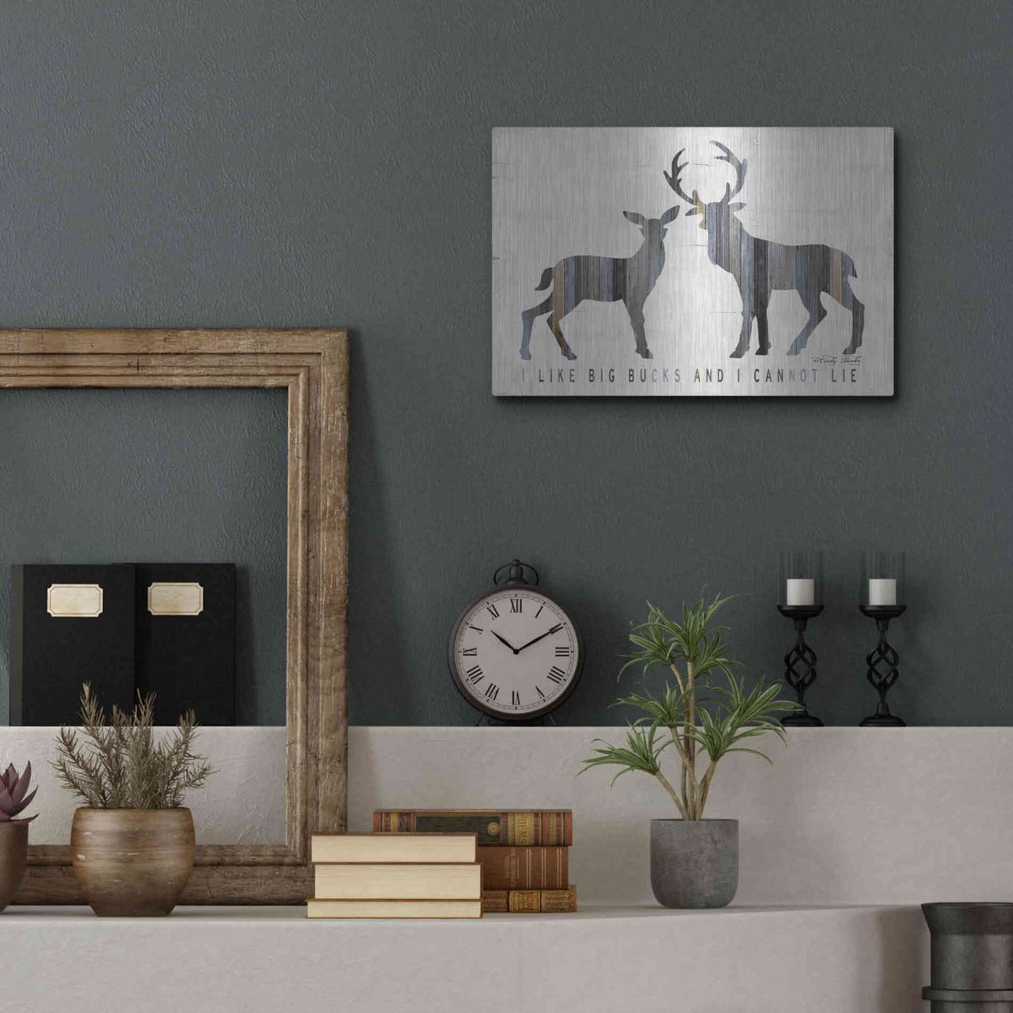 Luxe Metal Art 'I Like Big Bucks' by Cindy Jacobs, Metal Wall Art,16x12