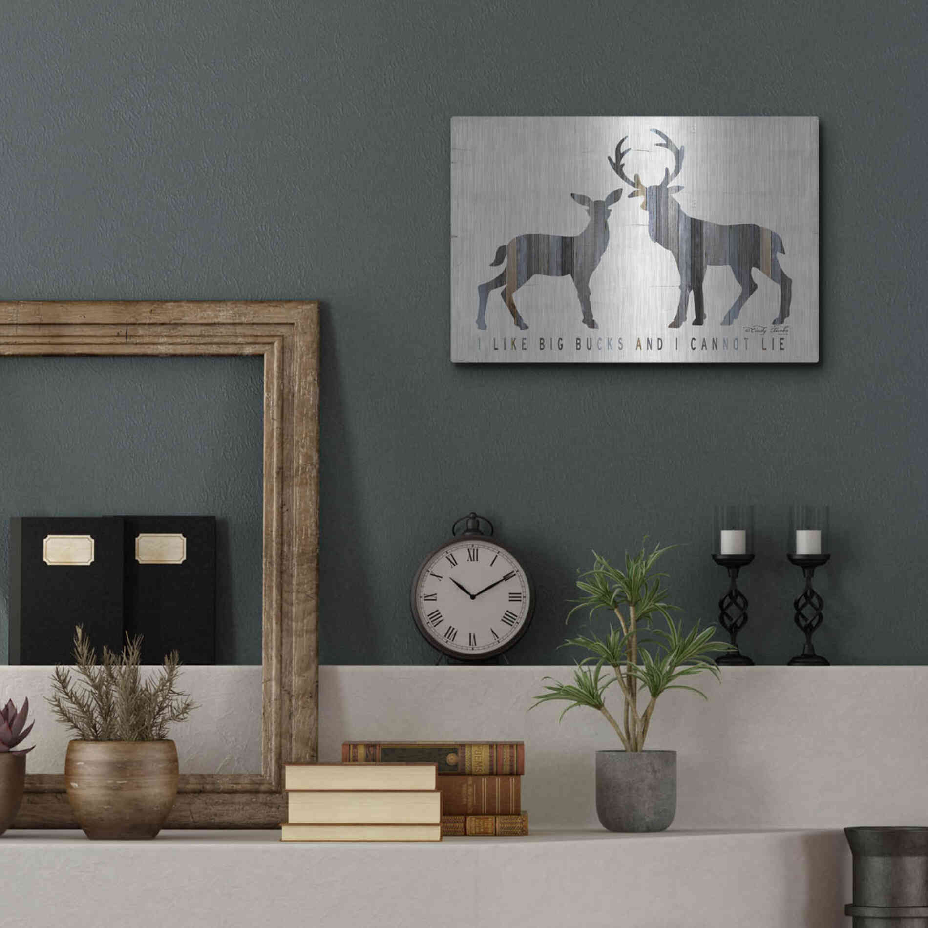 Luxe Metal Art 'I Like Big Bucks' by Cindy Jacobs, Metal Wall Art,16x12