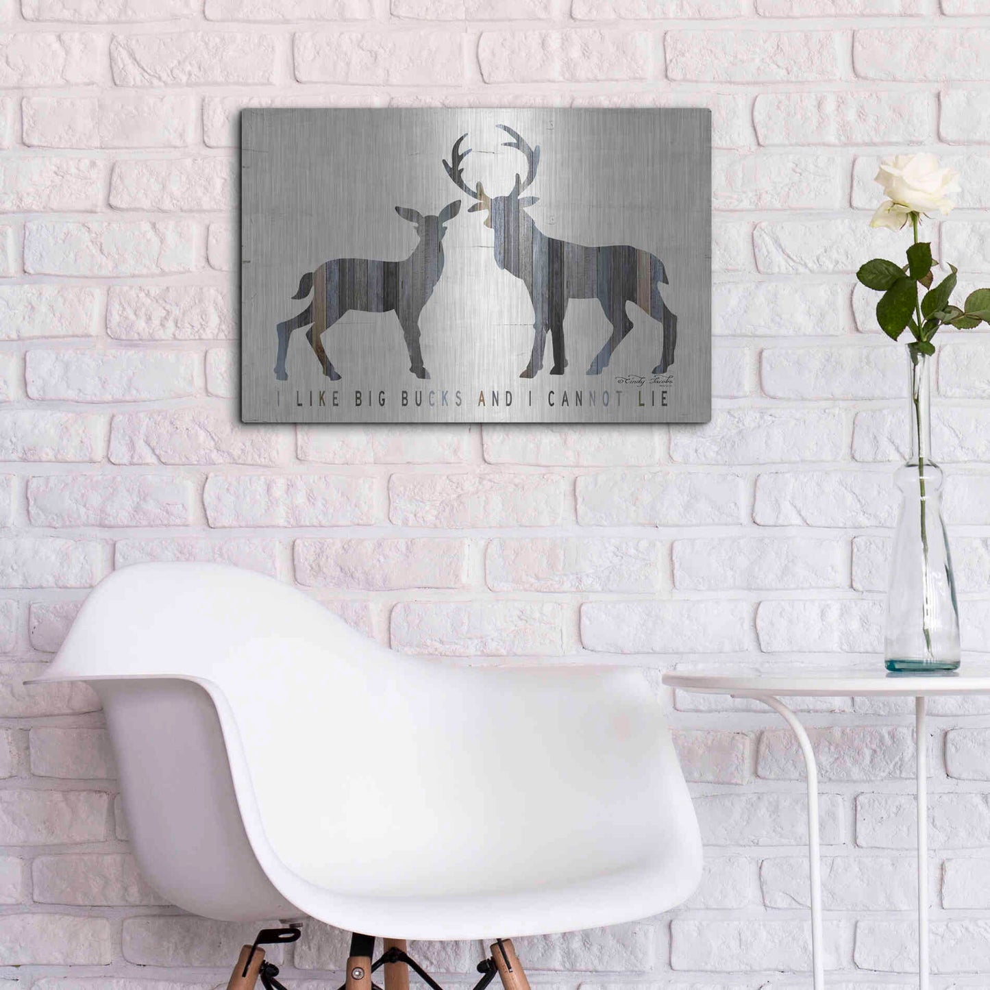 Luxe Metal Art 'I Like Big Bucks' by Cindy Jacobs, Metal Wall Art,24x16