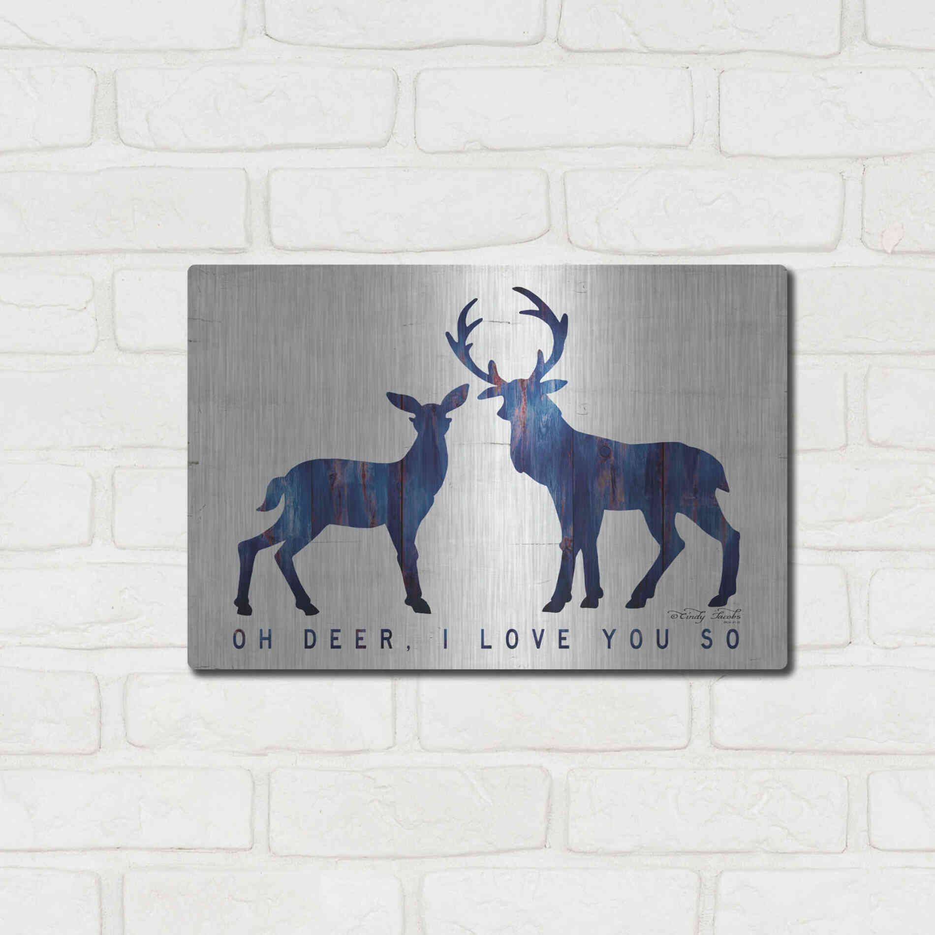 Luxe Metal Art 'Oh Deer, I Love You So' by Cindy Jacobs, Metal Wall Art,16x12