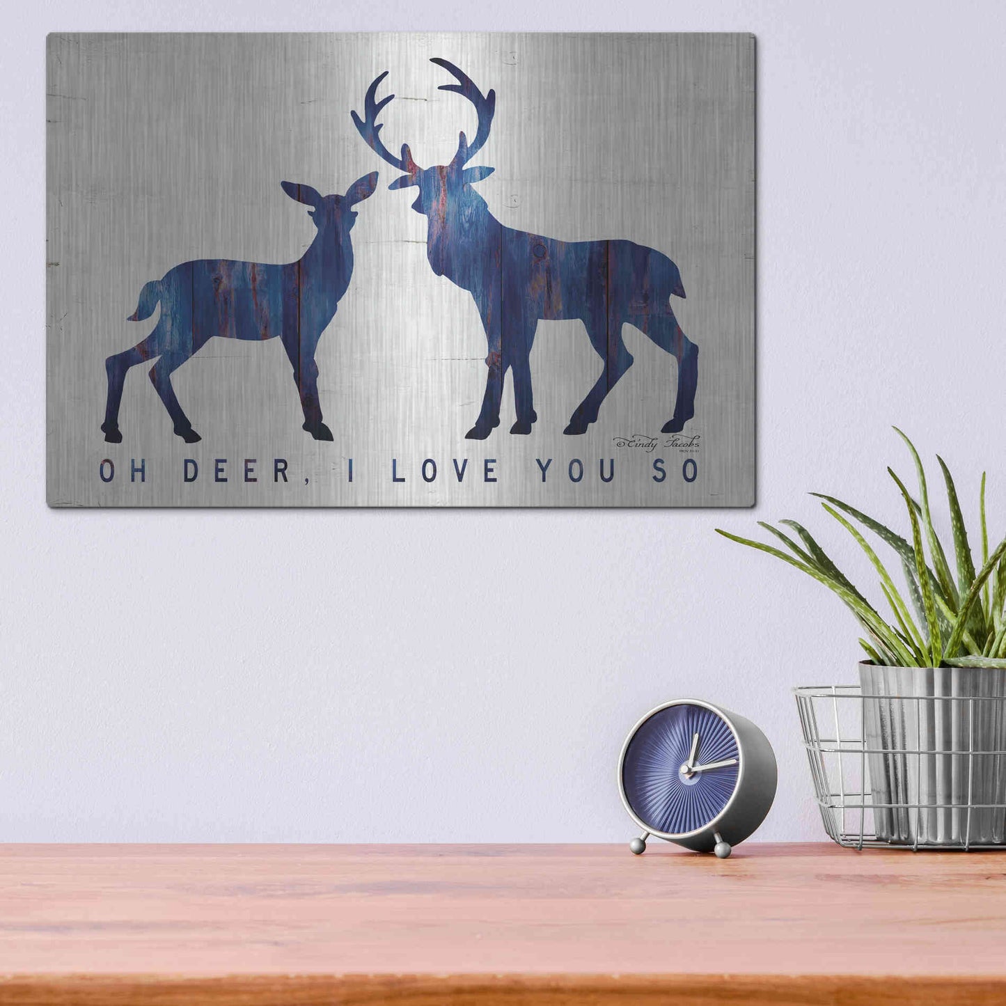 Luxe Metal Art 'Oh Deer, I Love You So' by Cindy Jacobs, Metal Wall Art,16x12
