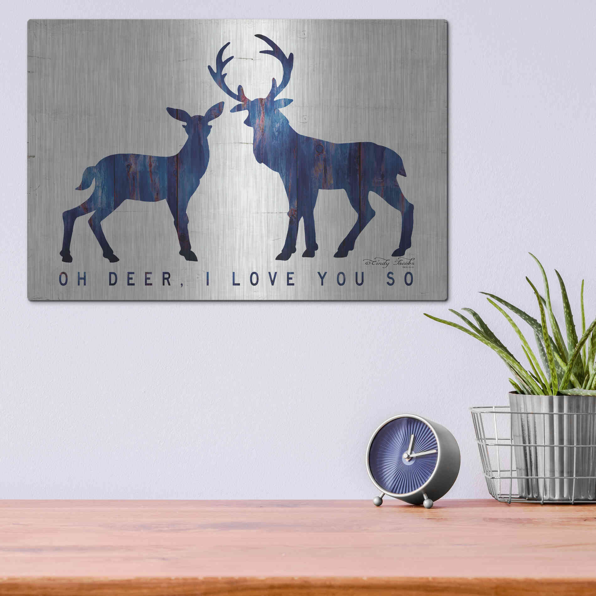 Luxe Metal Art 'Oh Deer, I Love You So' by Cindy Jacobs, Metal Wall Art,16x12