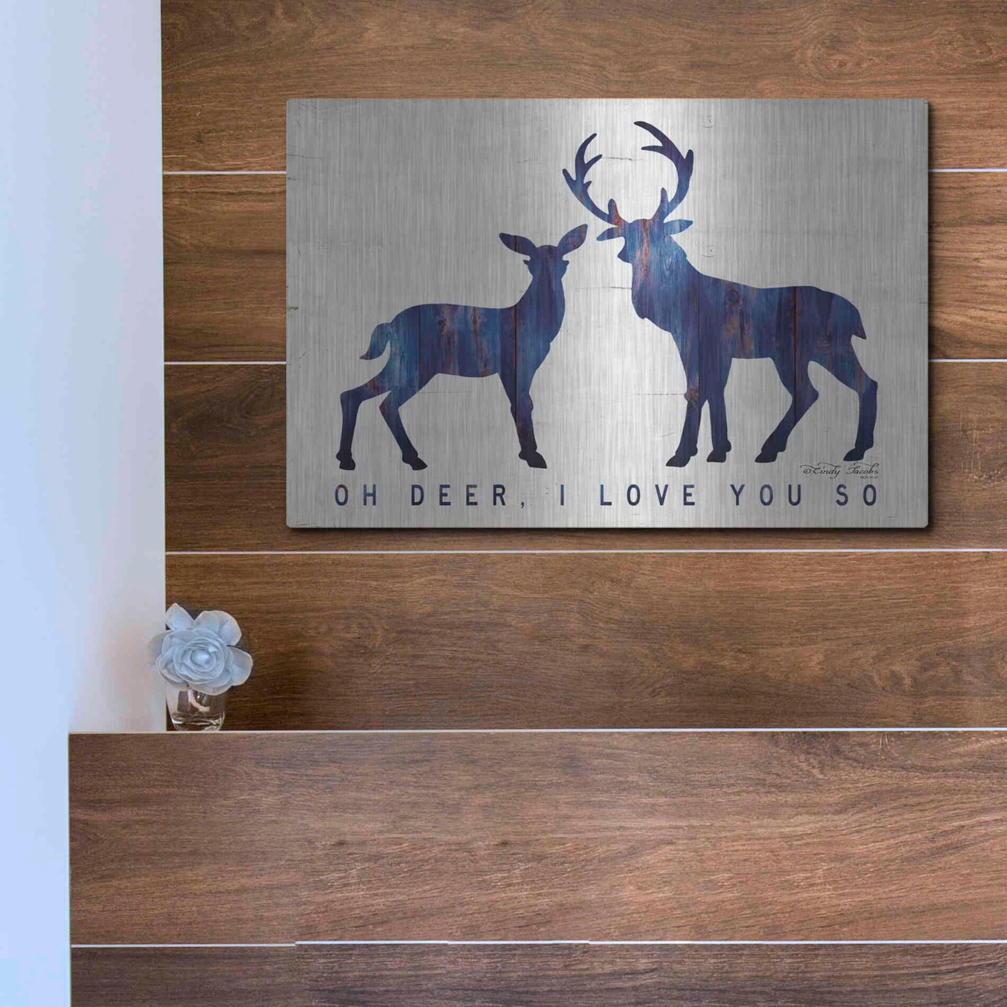 Luxe Metal Art 'Oh Deer, I Love You So' by Cindy Jacobs, Metal Wall Art,16x12